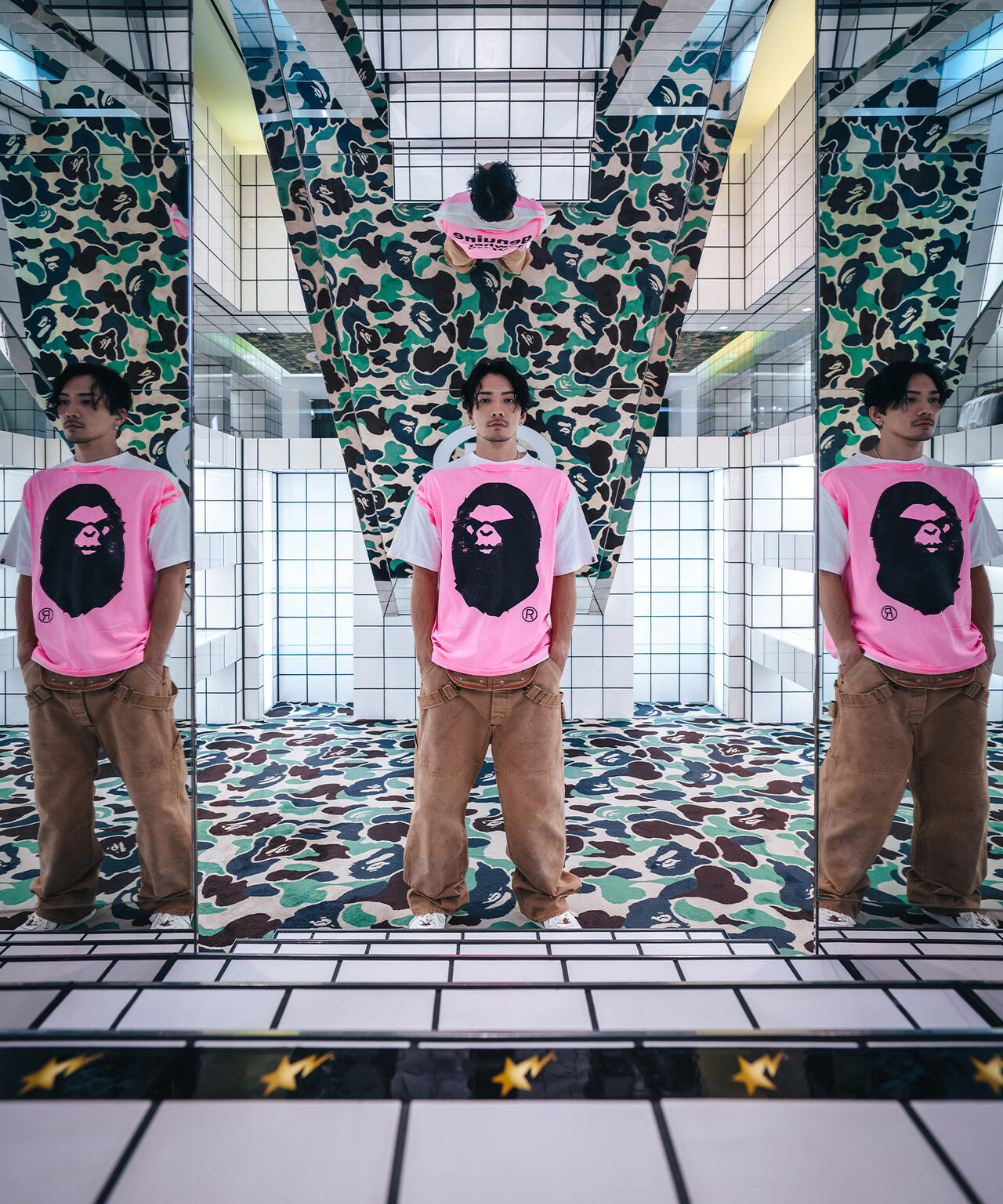 SAINT MICHAEL/セントマイケル/BAPE_SS TEE/HANDPRINT/WHITE×PINK