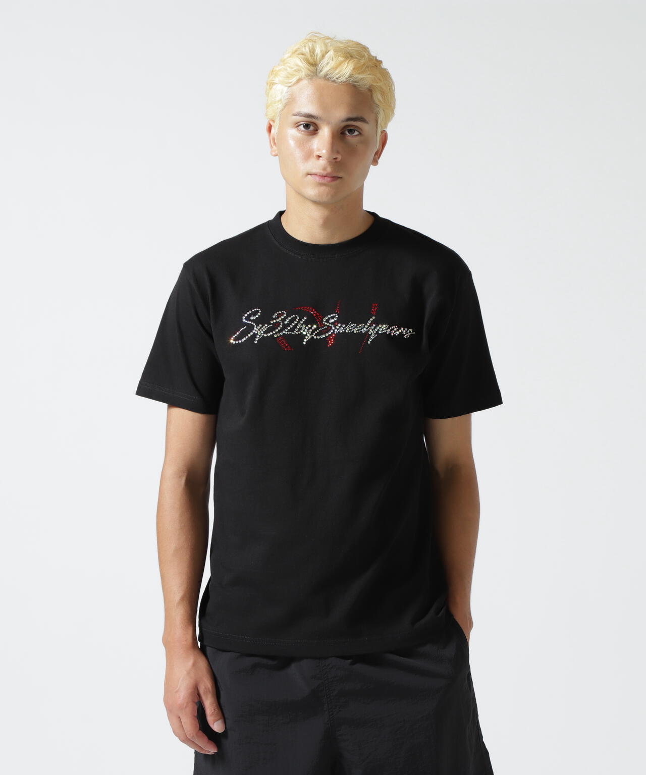 SY32 by SWEET YEARS/エスワイサーティトゥ バイ スィートイヤーズ/CURSIVE LOGO RHINESTONE TE