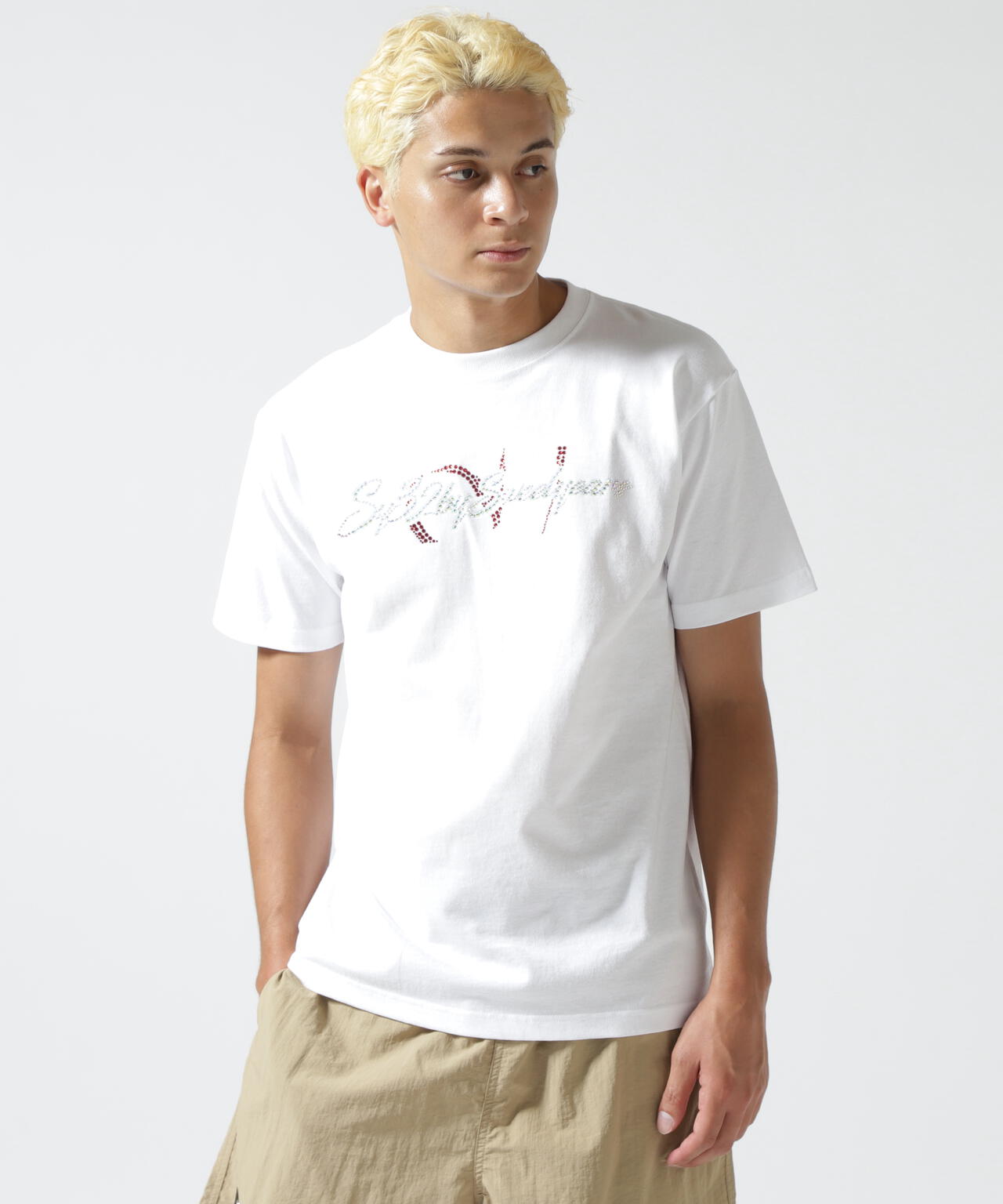 SY32 by SWEET YEARS/エスワイサーティトゥ バイ スィートイヤーズ/CURSIVE LOGO RHINESTONE TE