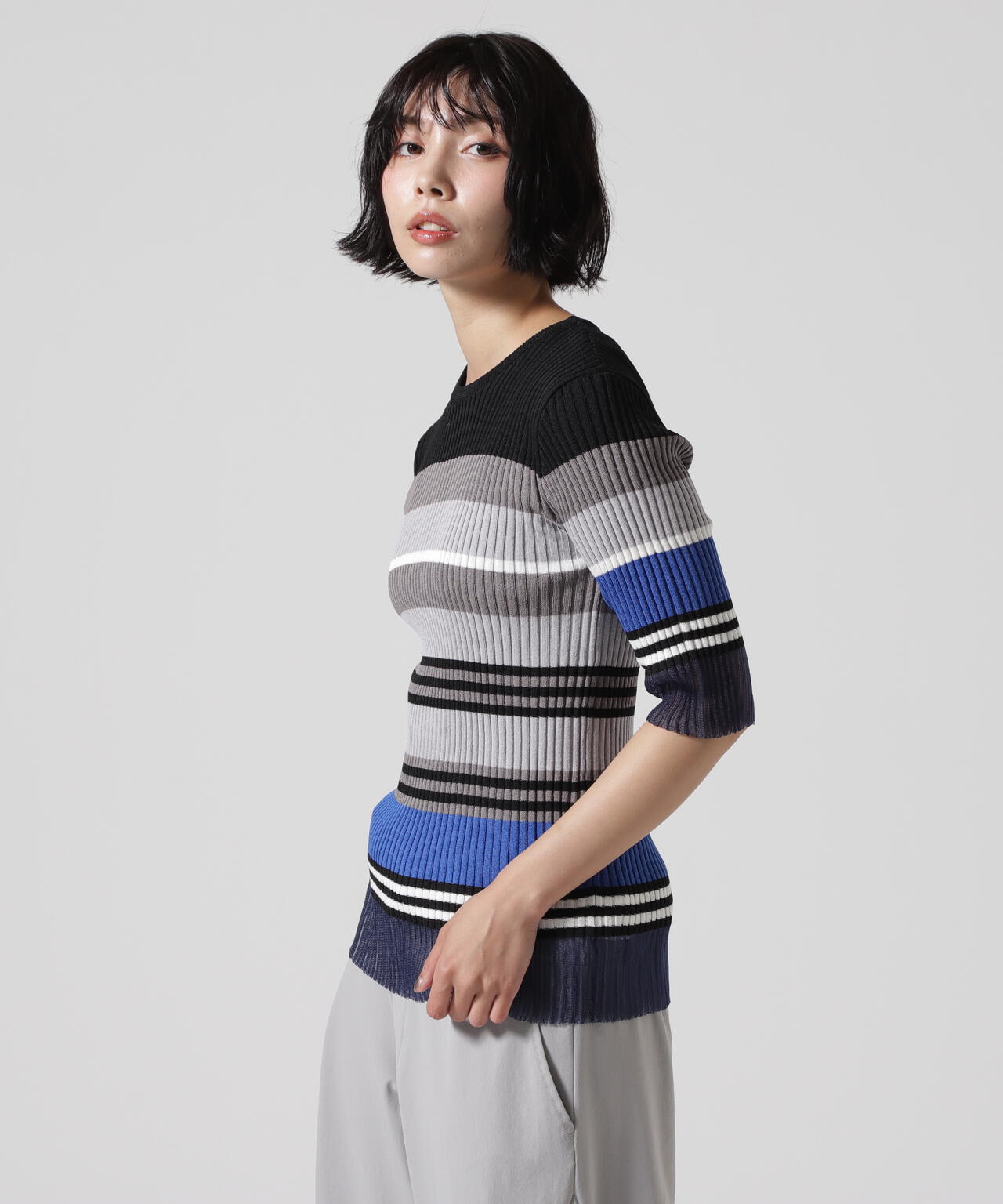 AULA AILA/アウラアイラ/MULTI BORDER KNIT