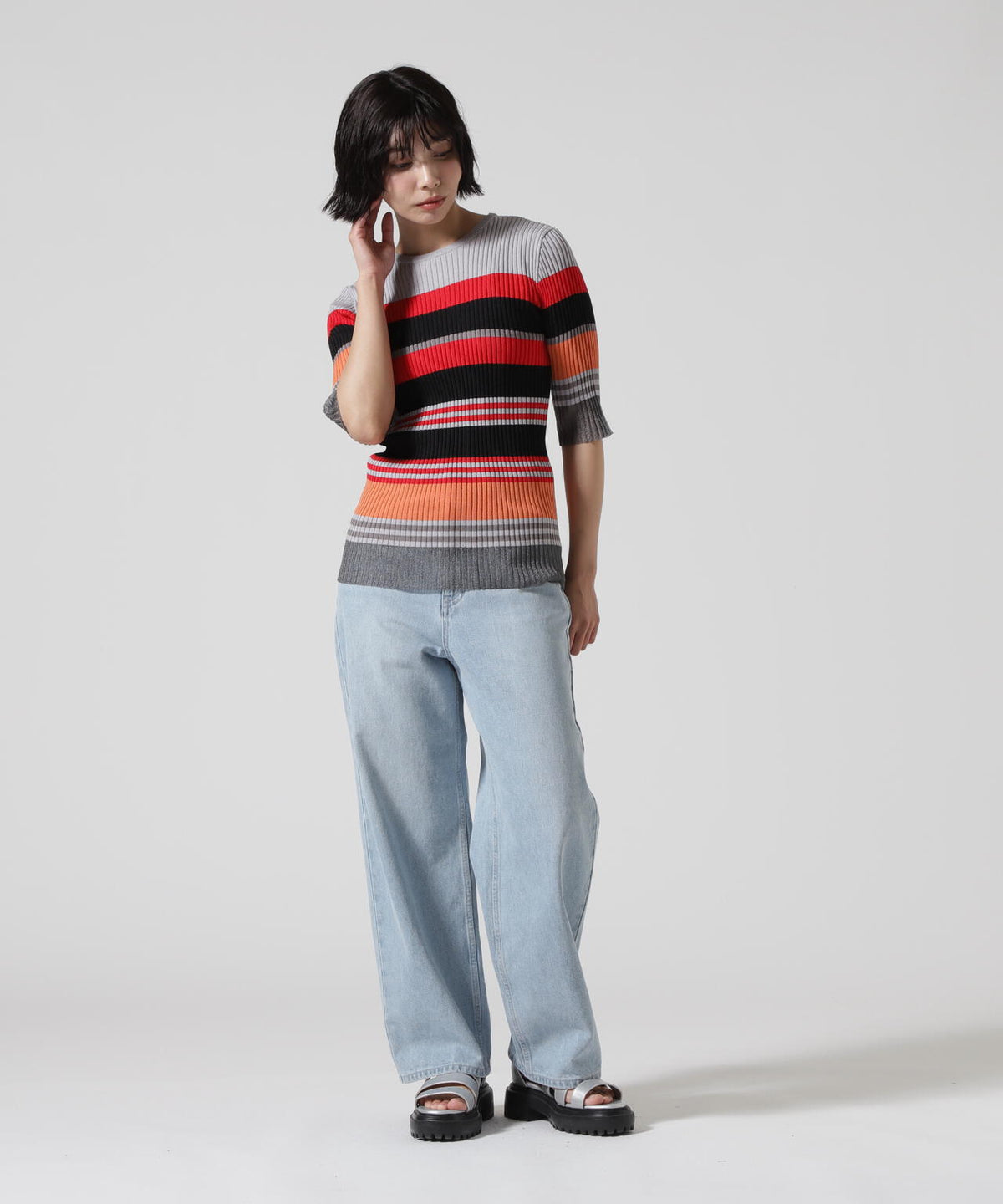 AULA AILA/アウラアイラ/MULTI BORDER KNIT