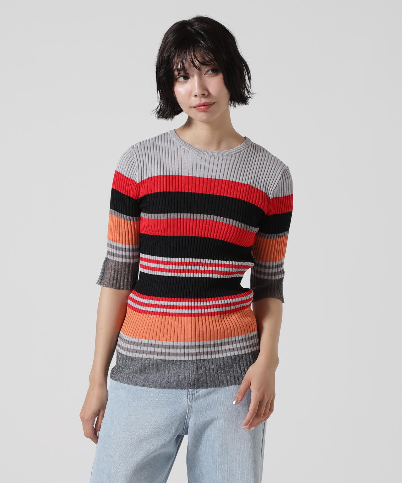 AULA AILA/アウラアイラ/MULTI BORDER KNIT