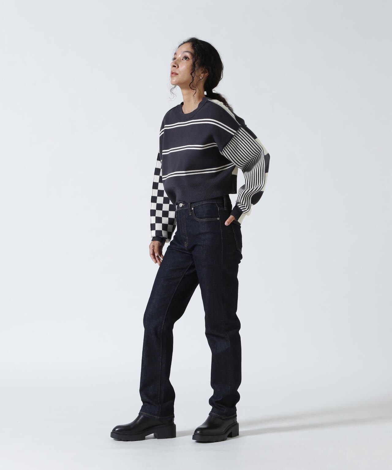 AULA AILA/アウラアイラ/別注マルチボーダー2WAYニット