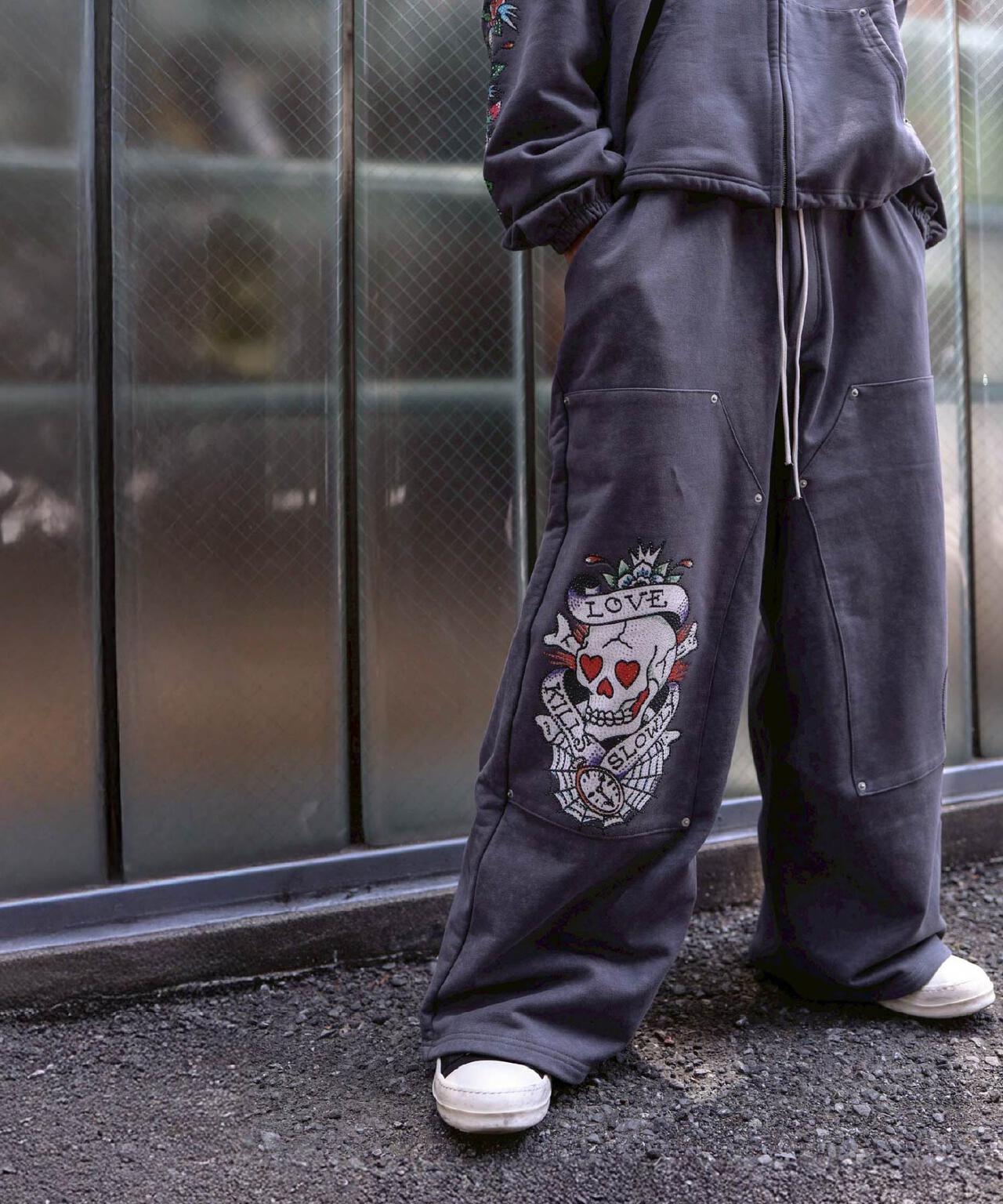 FR(13)NDS × Ed Hardy/フレンズ × エド・ハーディ/コラボ ダブルニースウェットパンツ