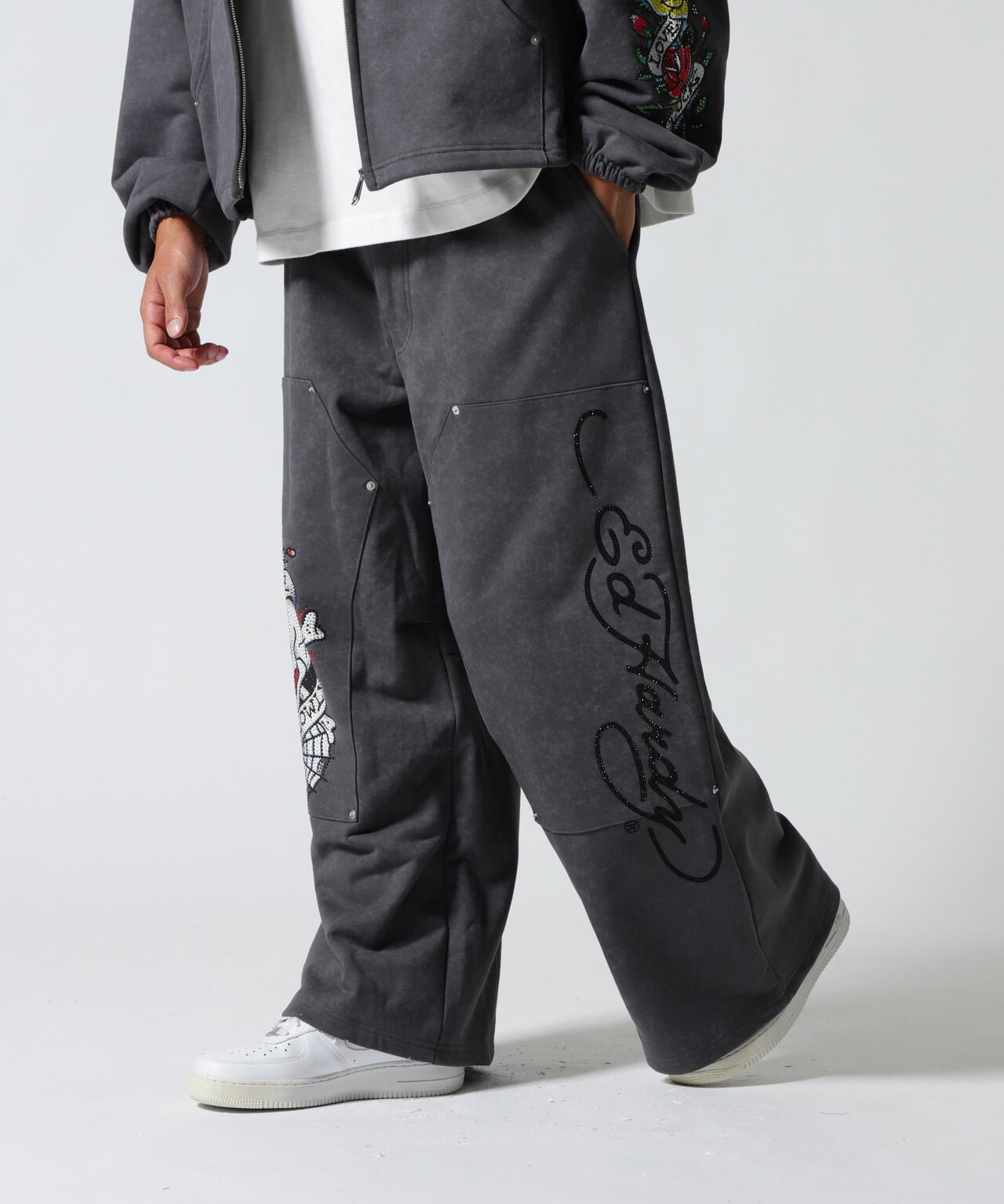 FR(13)NDS × Ed Hardy/フレンズ × エド・ハーディ/コラボ ダブルニースウェットパンツ