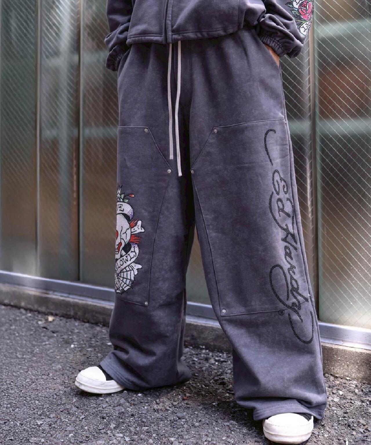 FR(13)NDS × Ed Hardy/フレンズ × エド・ハーディ/コラボ ダブルニースウェットパンツ