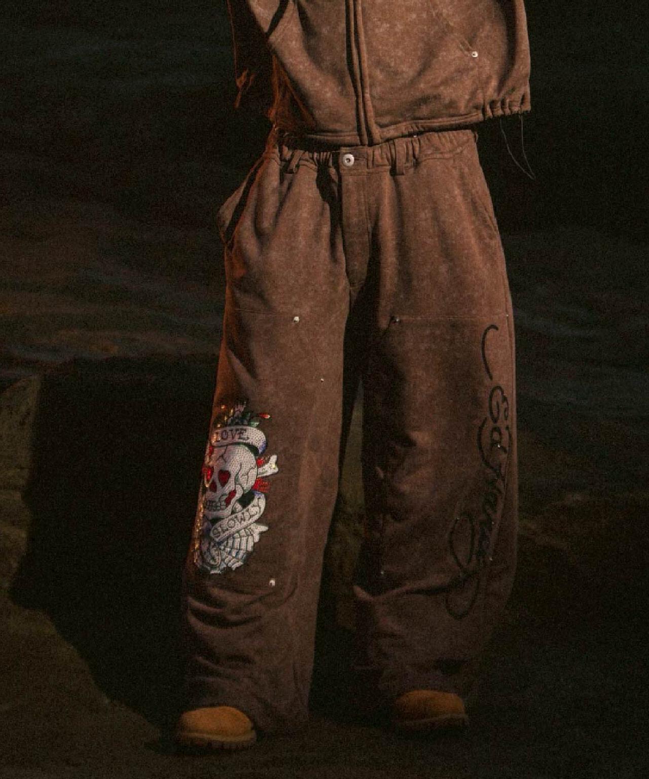 FR(13)NDS × Ed Hardy/フレンズ × エド・ハーディ/コラボ ダブルニースウェットパンツ