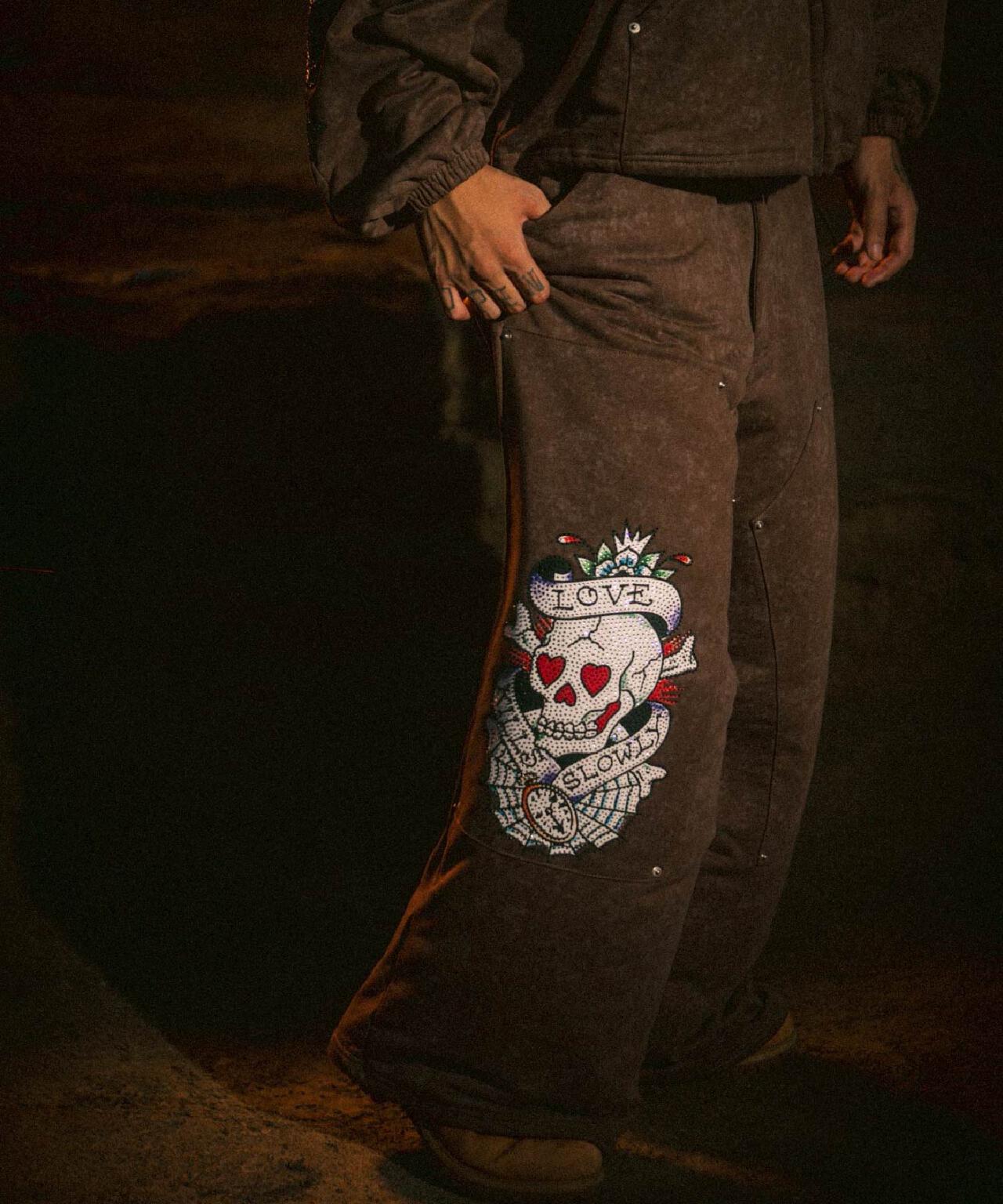 FR(13)NDS × Ed Hardy/フレンズ × エド・ハーディ/コラボ ダブルニースウェットパンツ