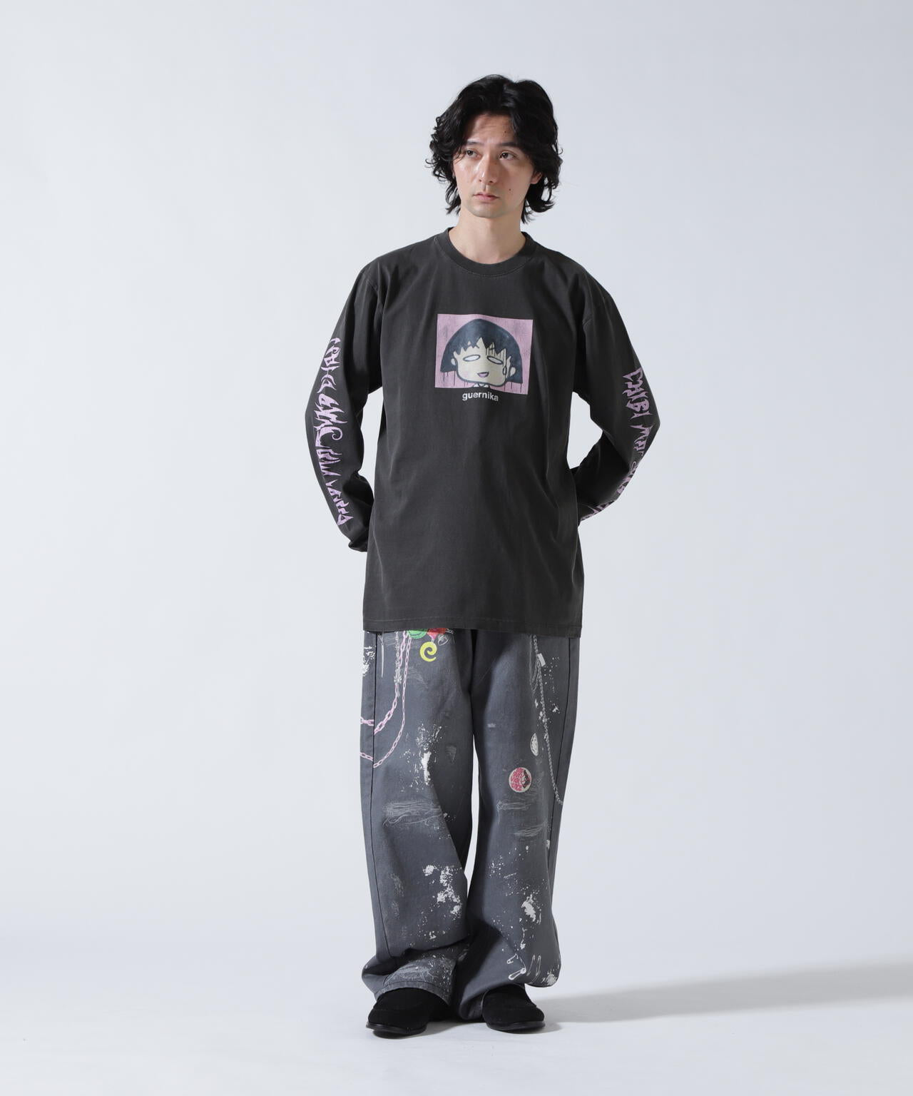 guernika×ちびまる子ちゃん/Drooping Maruko Vintag Style Long Sleeve Tshirt