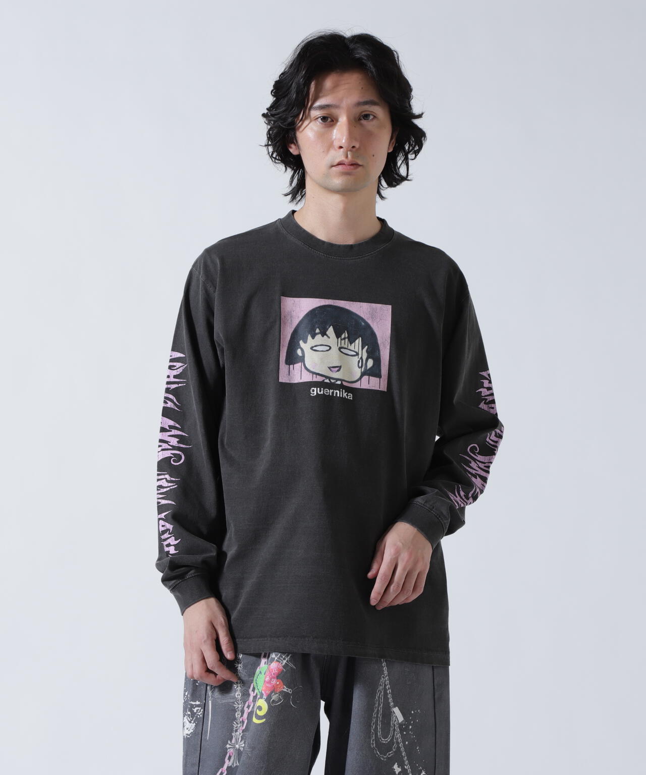 guernika×ちびまる子ちゃん/Drooping Maruko Vintag Style Long Sleeve Tshirt