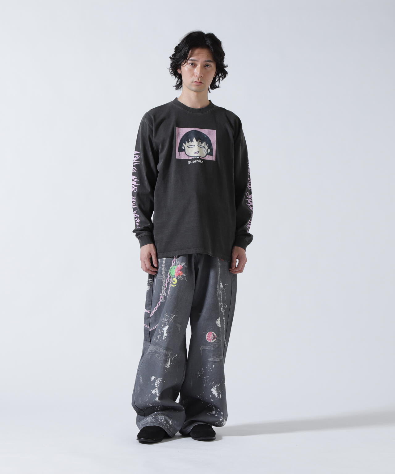 guernika×ちびまる子ちゃん/Drooping Maruko Vintag Style Long Sleeve Tshirt