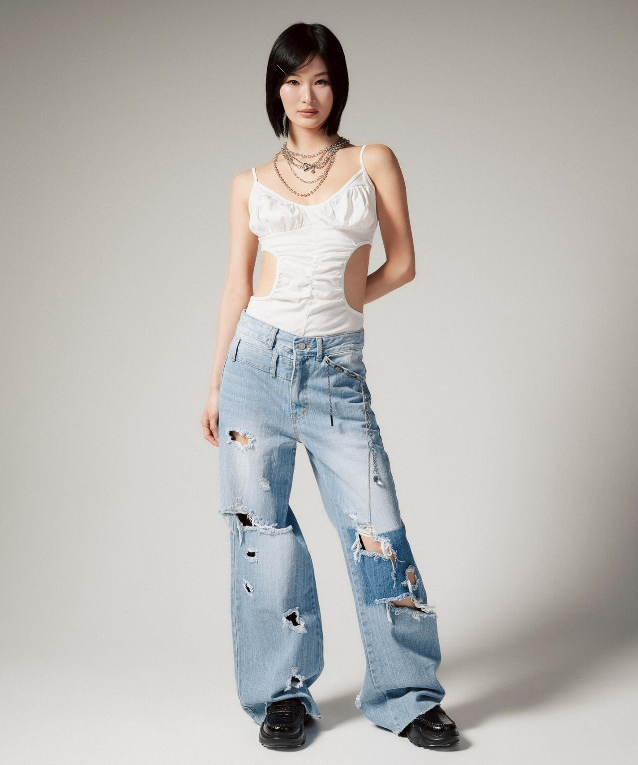 MITSUKI/ミツキ/クラッシュワイドデニムパンツ