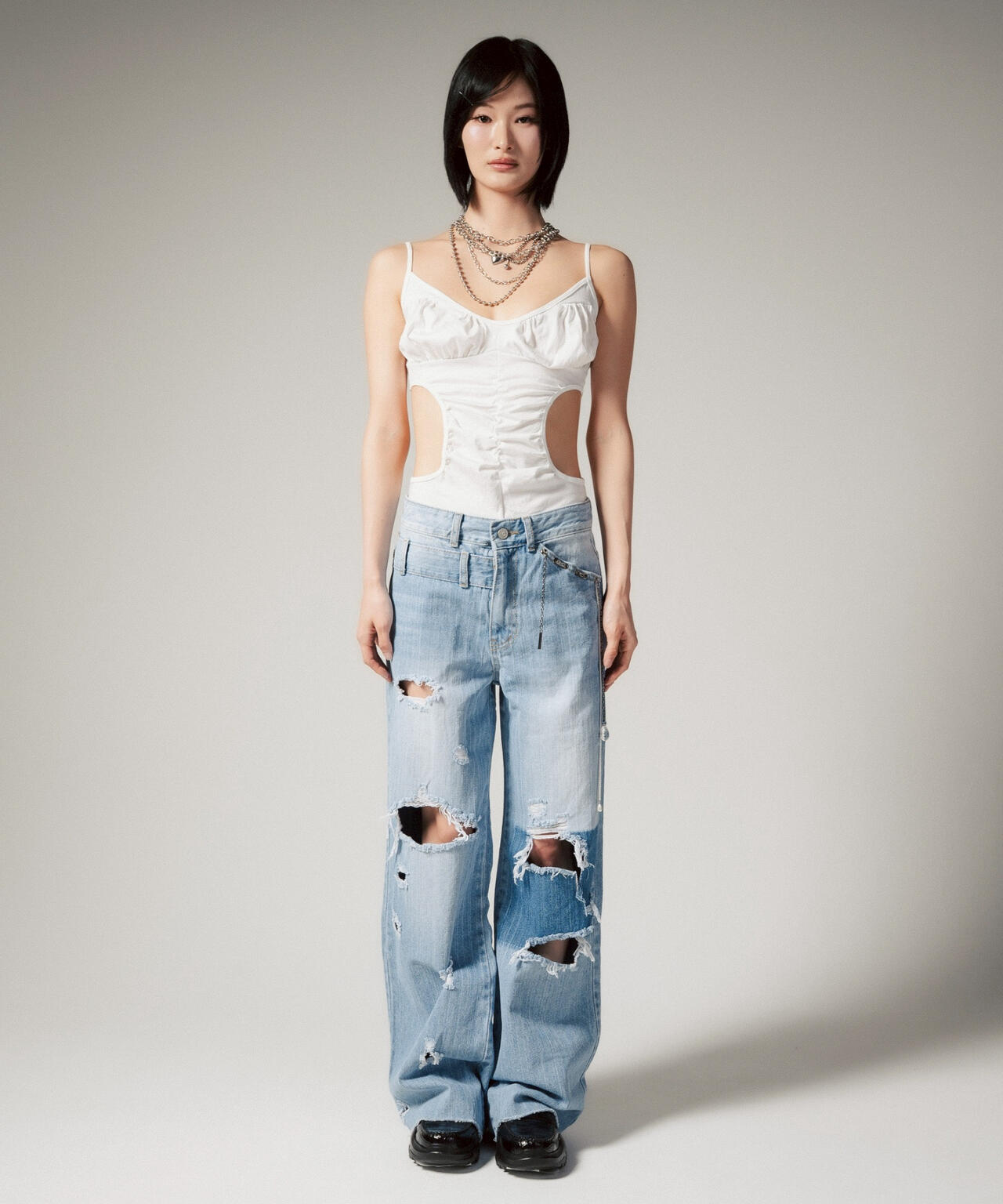 MITSUKI/ミツキ/クラッシュワイドデニムパンツ