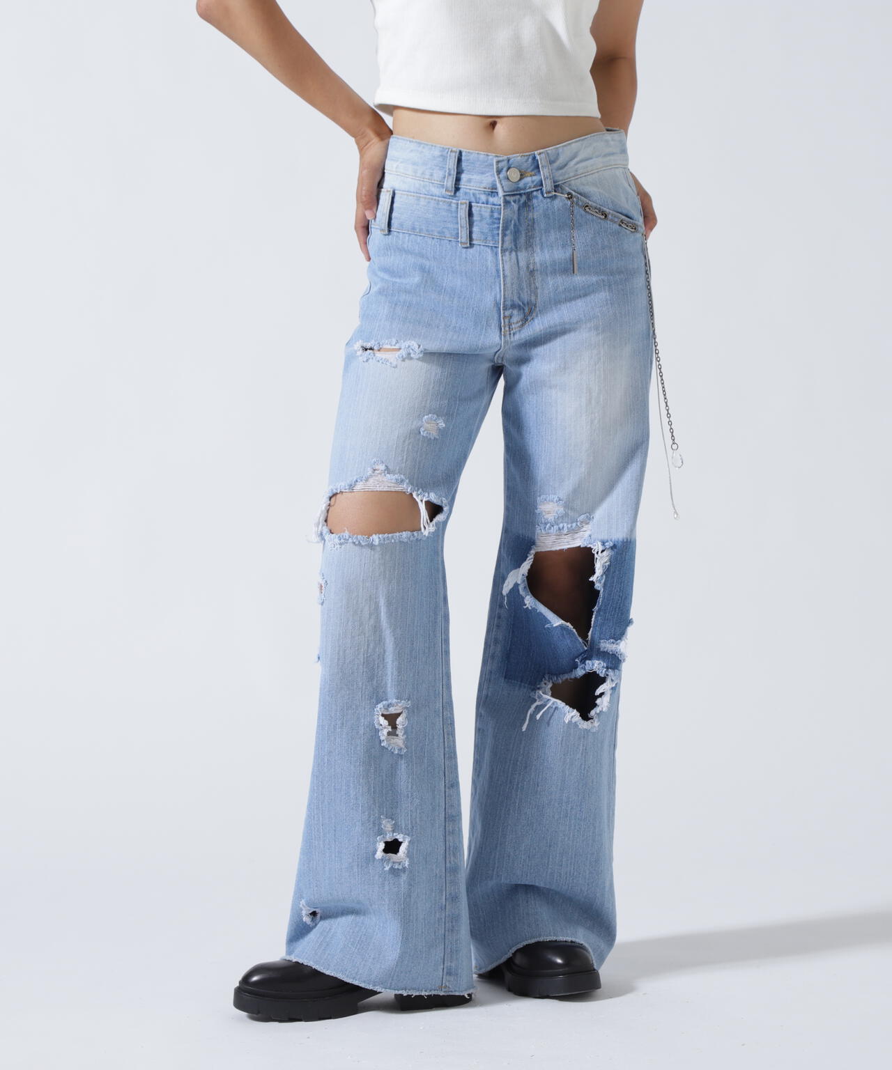 MITSUKI/ミツキ/クラッシュワイドデニムパンツ