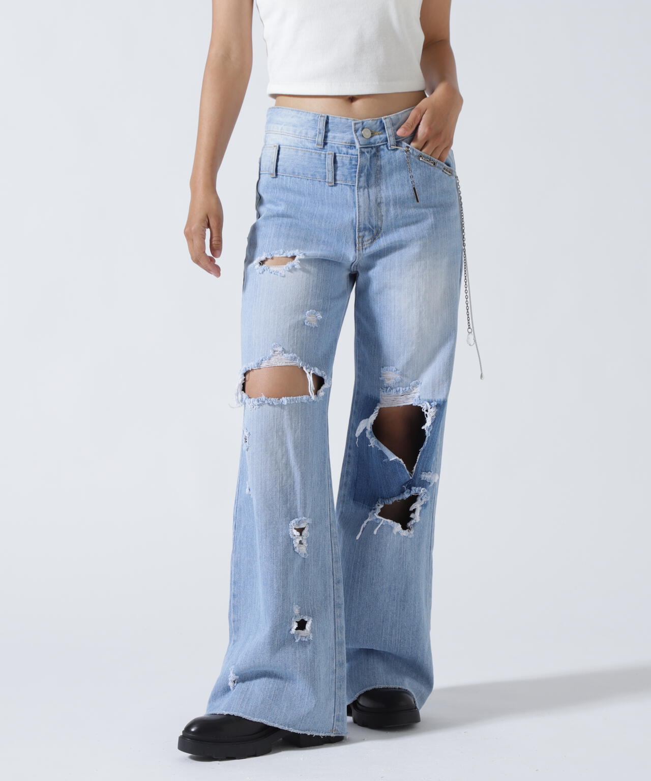 MITSUKI/ミツキ/クラッシュワイドデニムパンツ