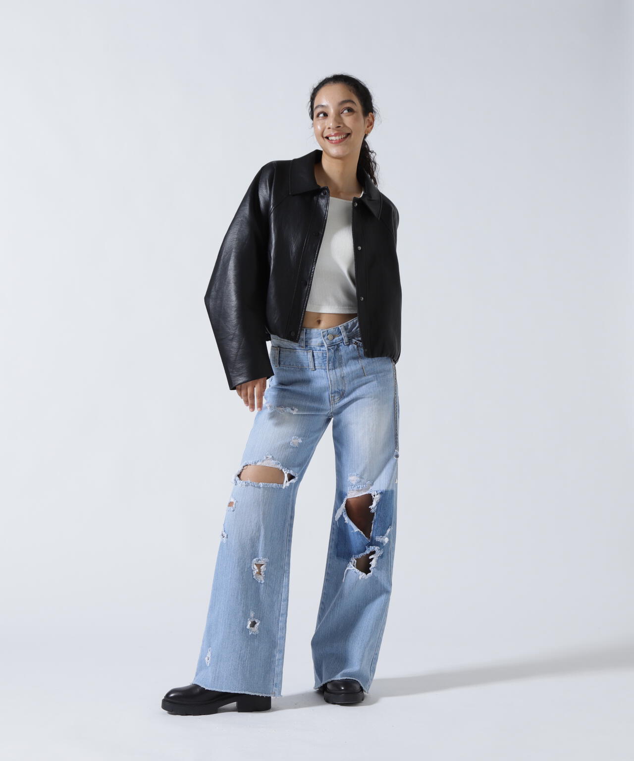 MITSUKI/ミツキ/クラッシュワイドデニムパンツ