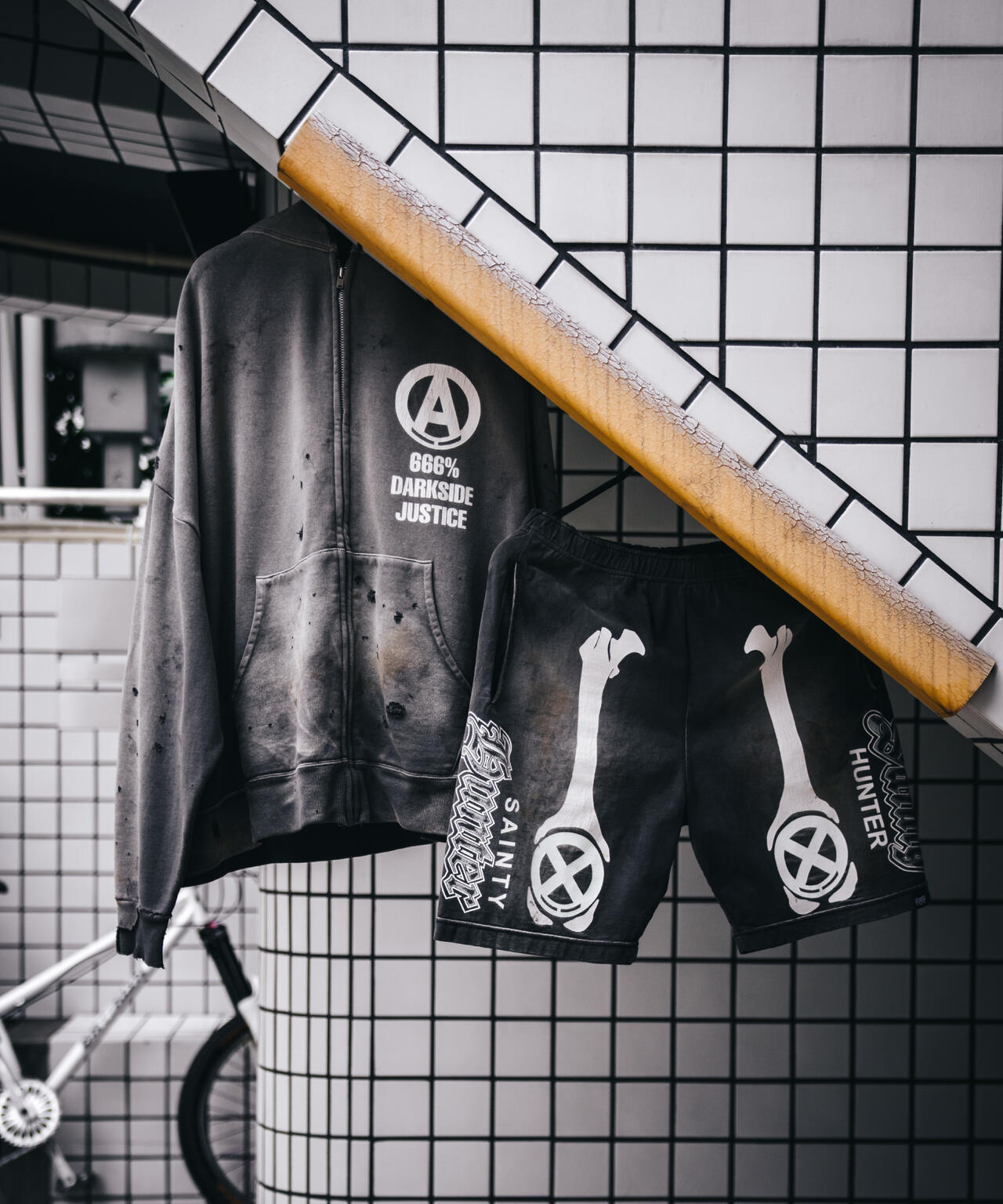 SAINT MICHAEL/セントマイケル/BH_CUT SEW SHORTS/BONE/CHARCOAL