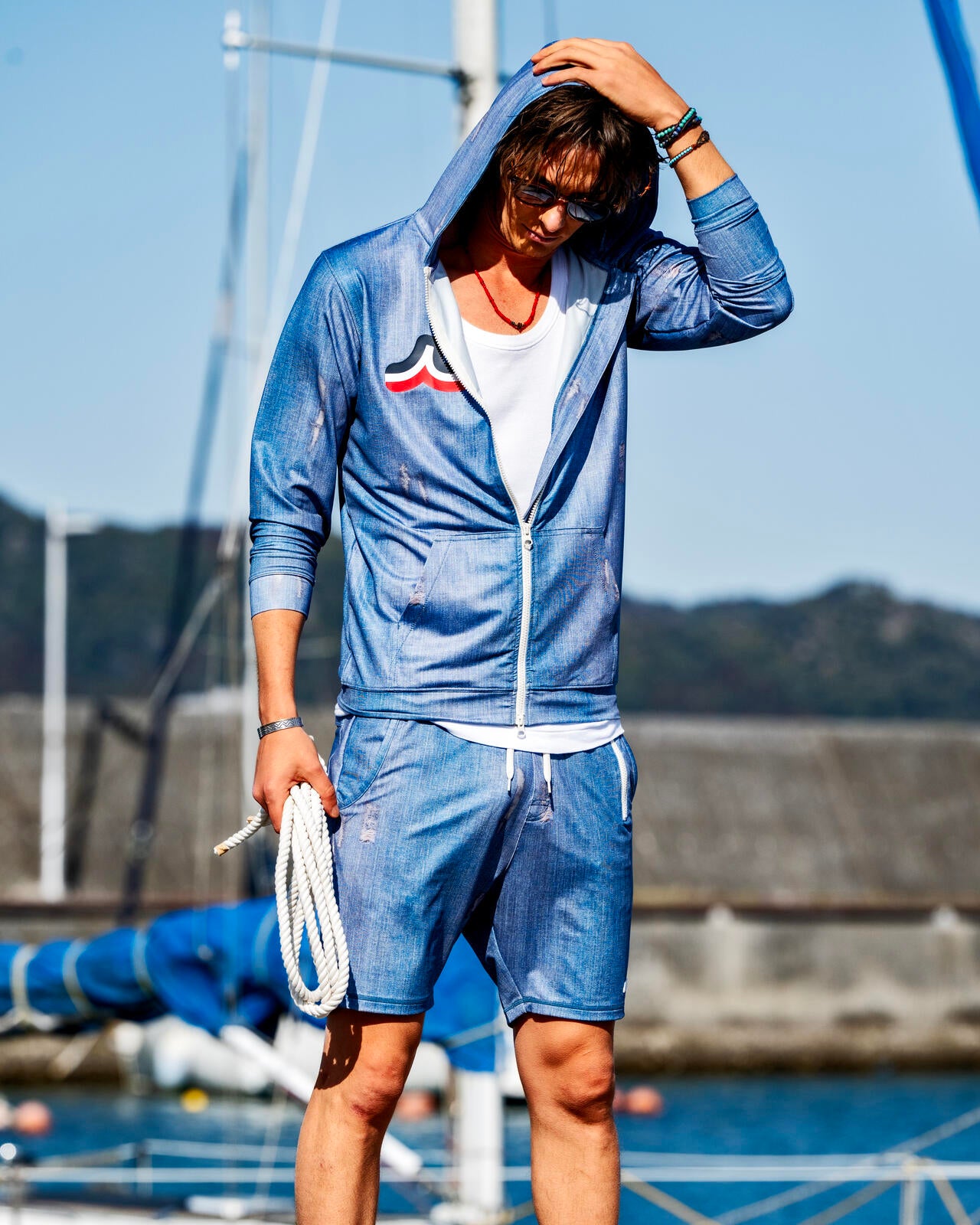 muta MARINE/ムータ マリン/別注DENIMプリントラッシュショーツ