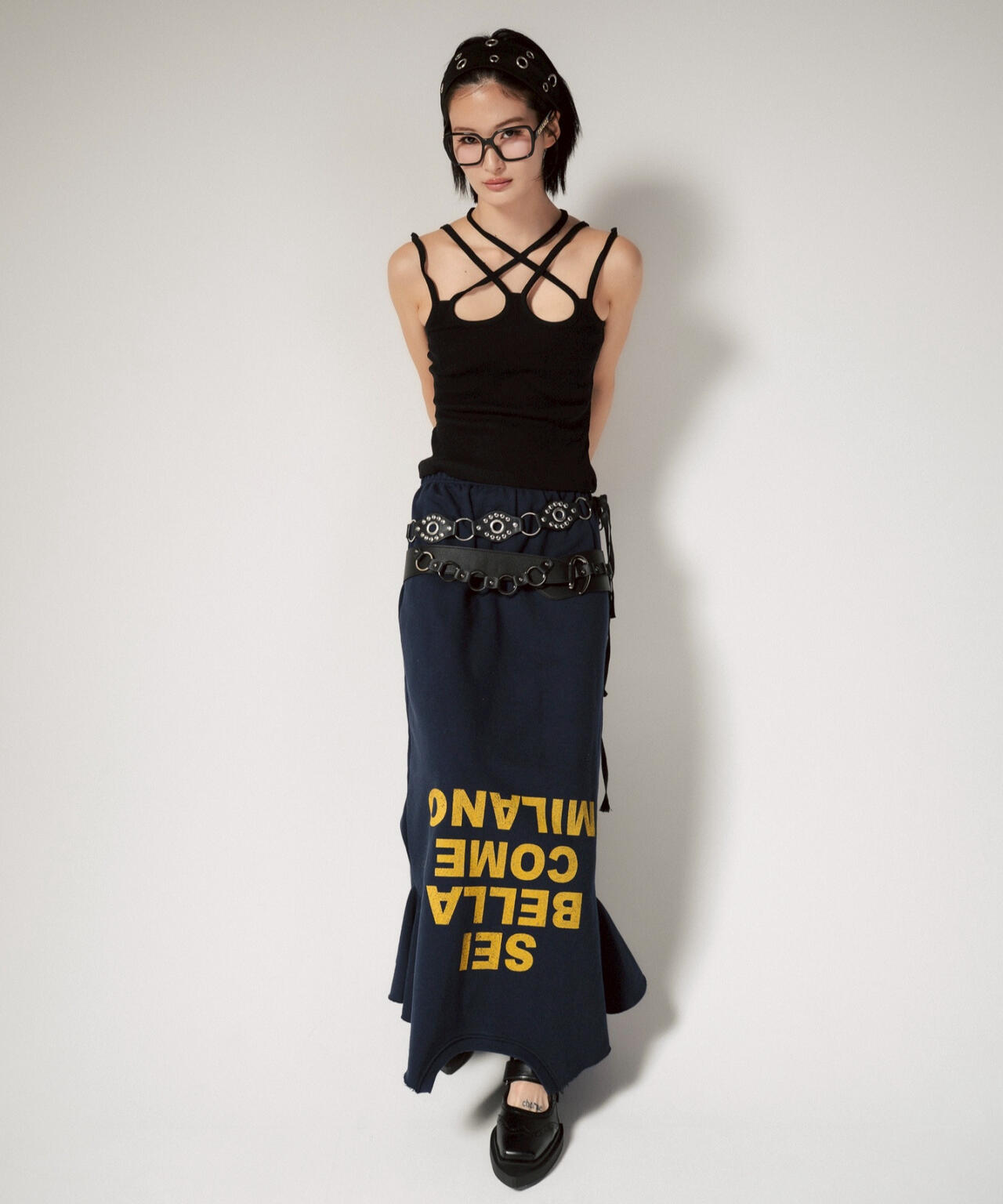 MITSUKI/ミツキ/ロゴ入りリメイク風スカート