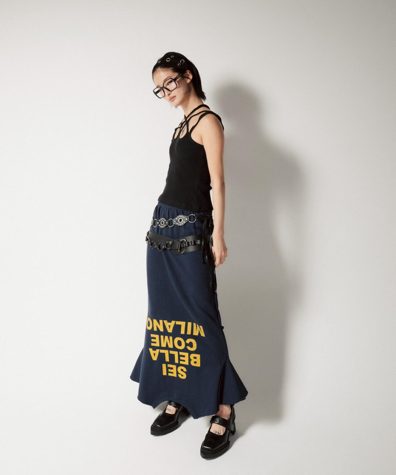 MITSUKI/ミツキ/ロゴ入りリメイク風スカート