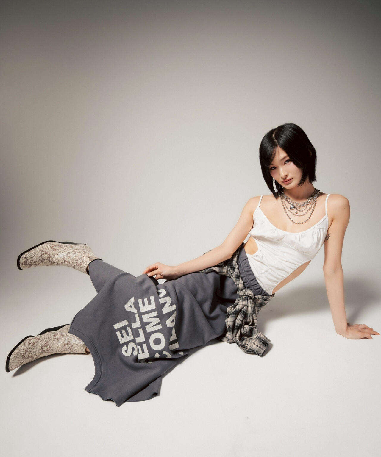 MITSUKI/ミツキ/ロゴ入りリメイク風スカート