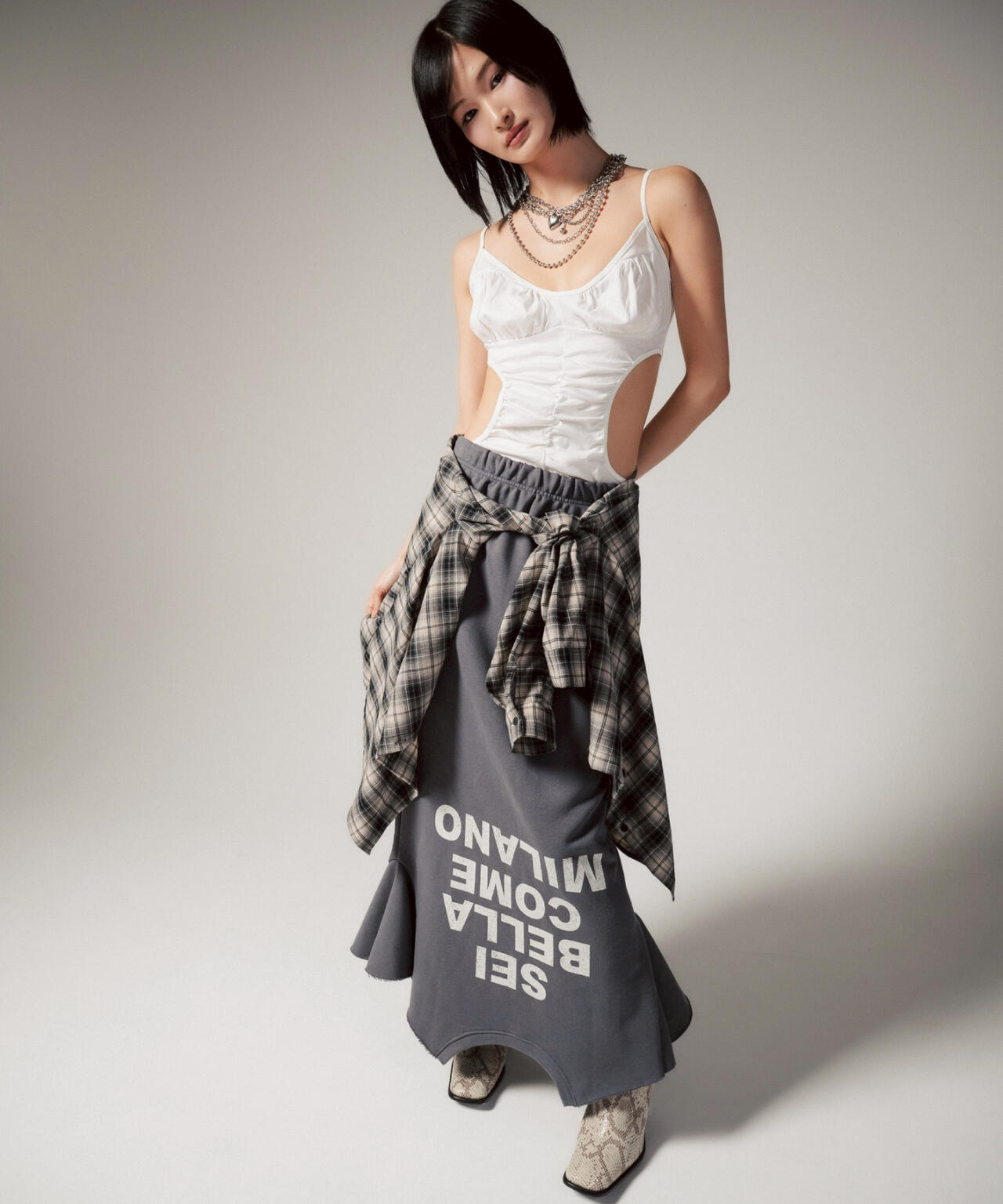 MITSUKI/ミツキ/ロゴ入りリメイク風スカート