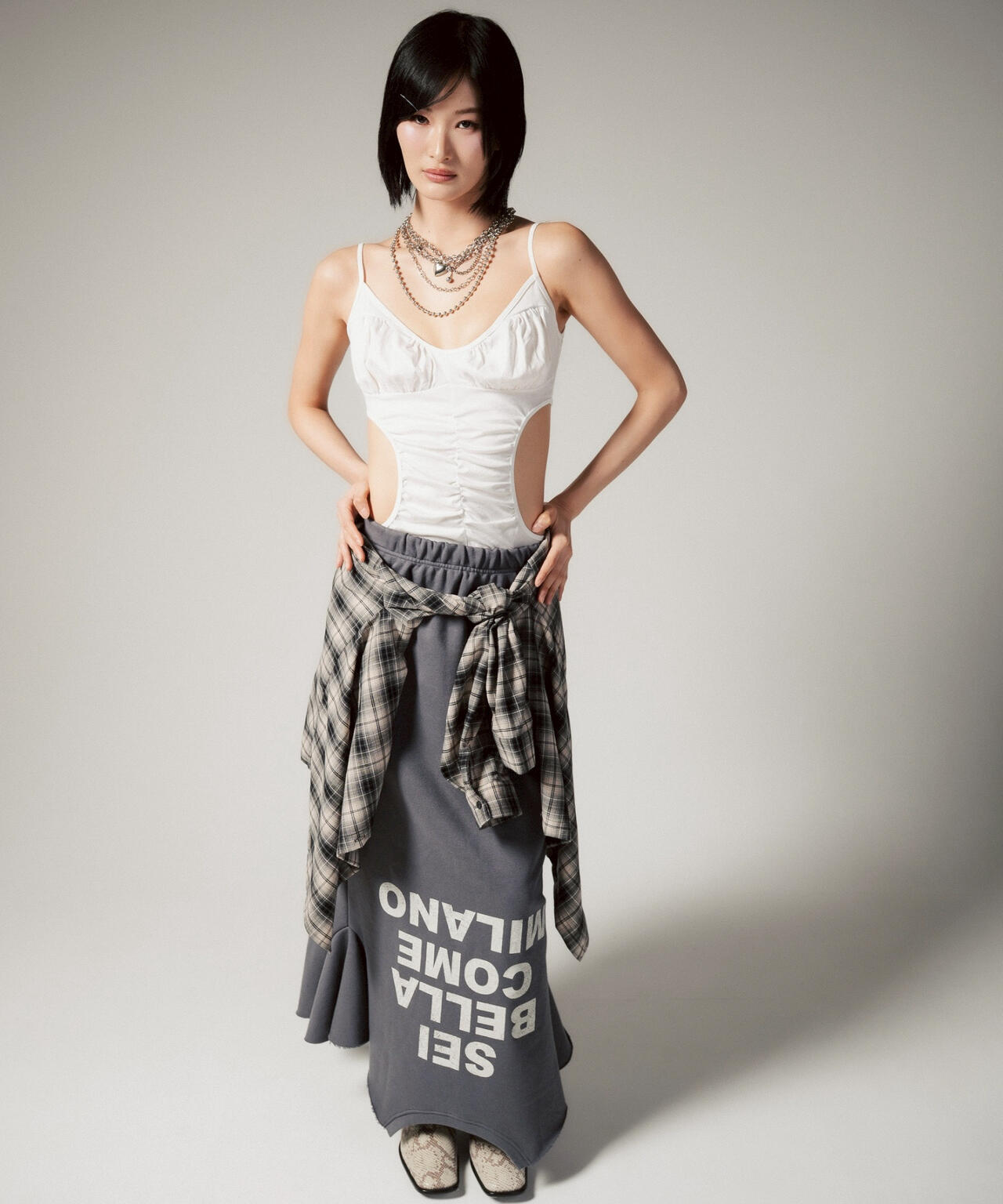 MITSUKI/ミツキ/ロゴ入りリメイク風スカート