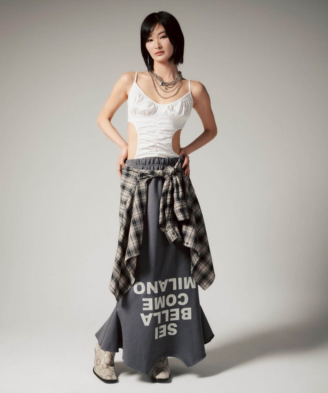 MITSUKI/ミツキ/ロゴ入りリメイク風スカート