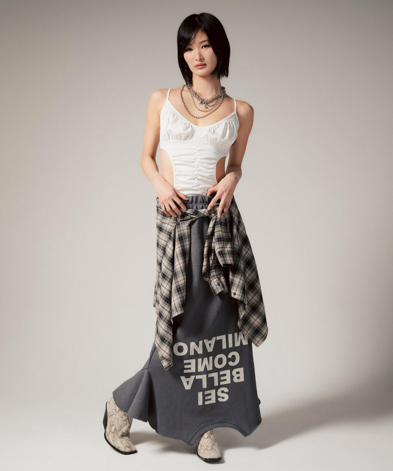 MITSUKI/ミツキ/ロゴ入りリメイク風スカート