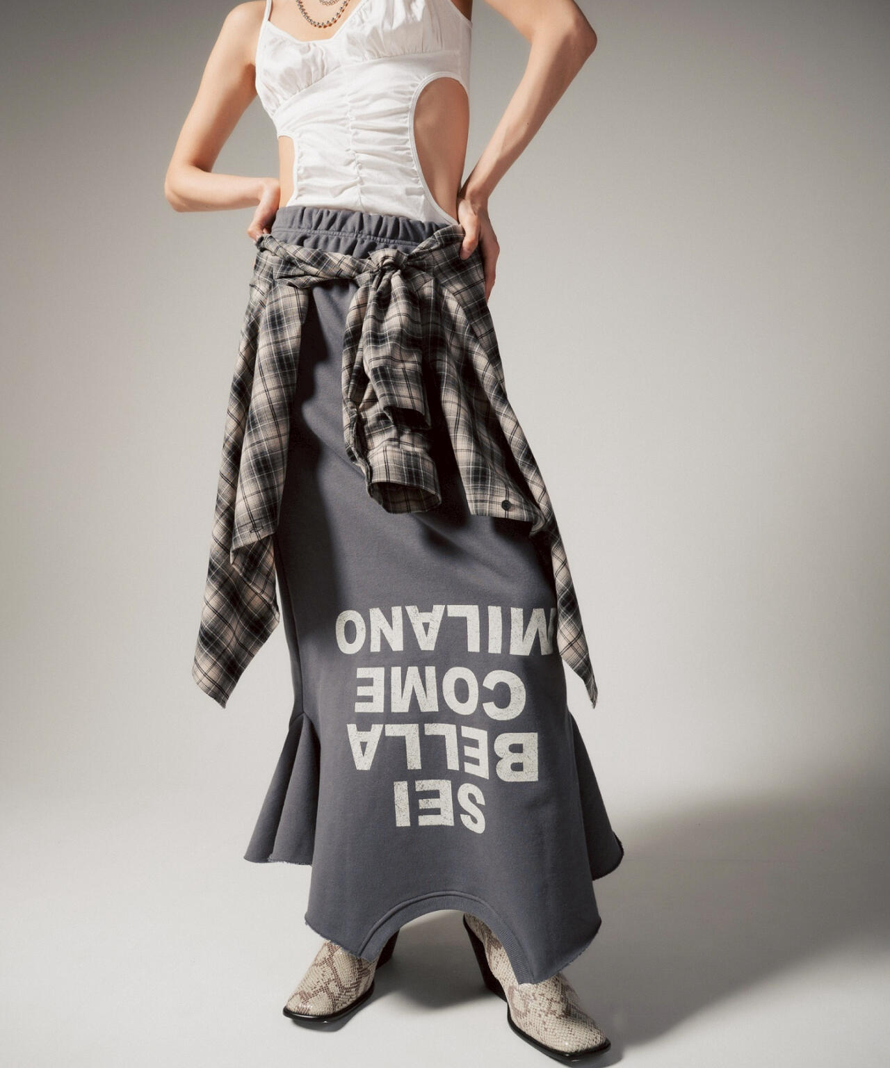 MITSUKI/ミツキ/ロゴ入りリメイク風スカート