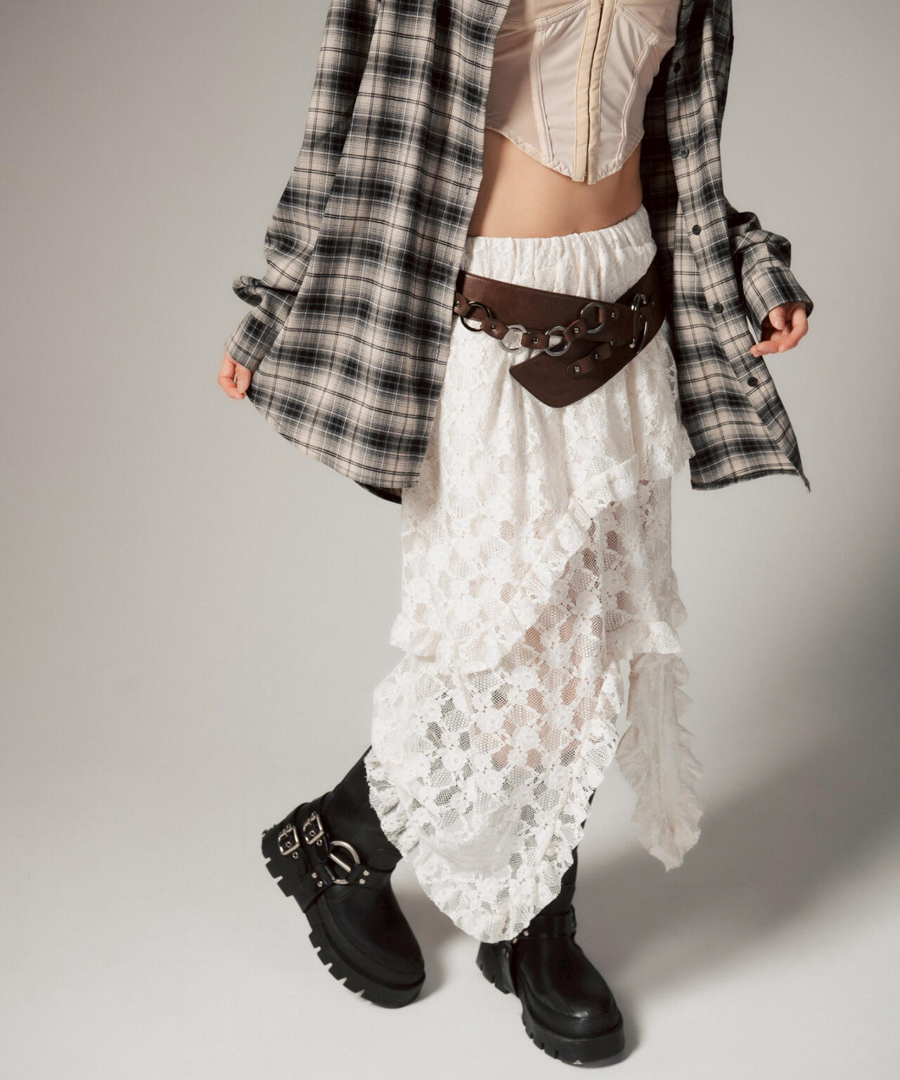 MITSUKI/ミツキ/ベルト付きレーススカート