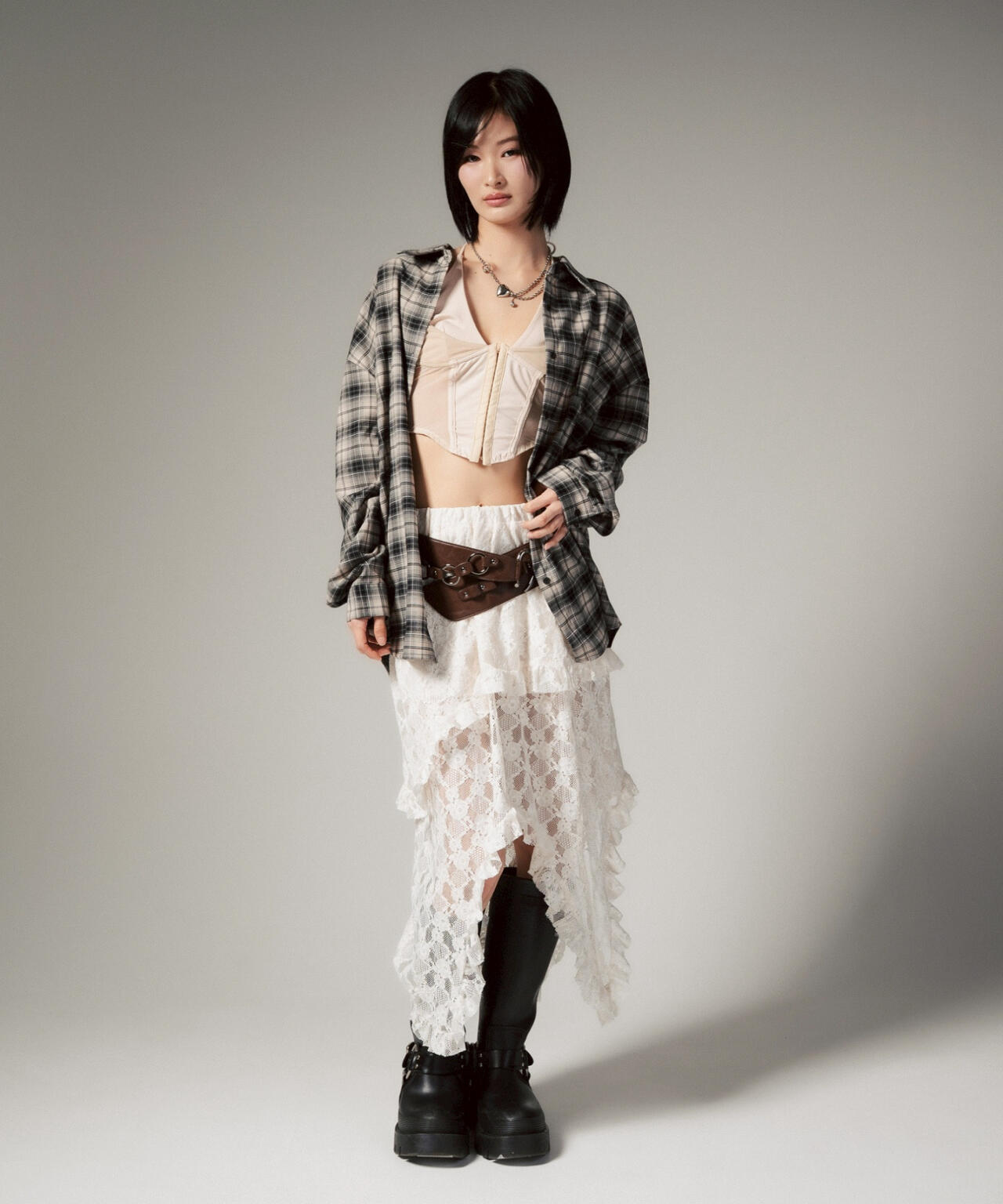 MITSUKI/ミツキ/バックオープンチェックシャツ