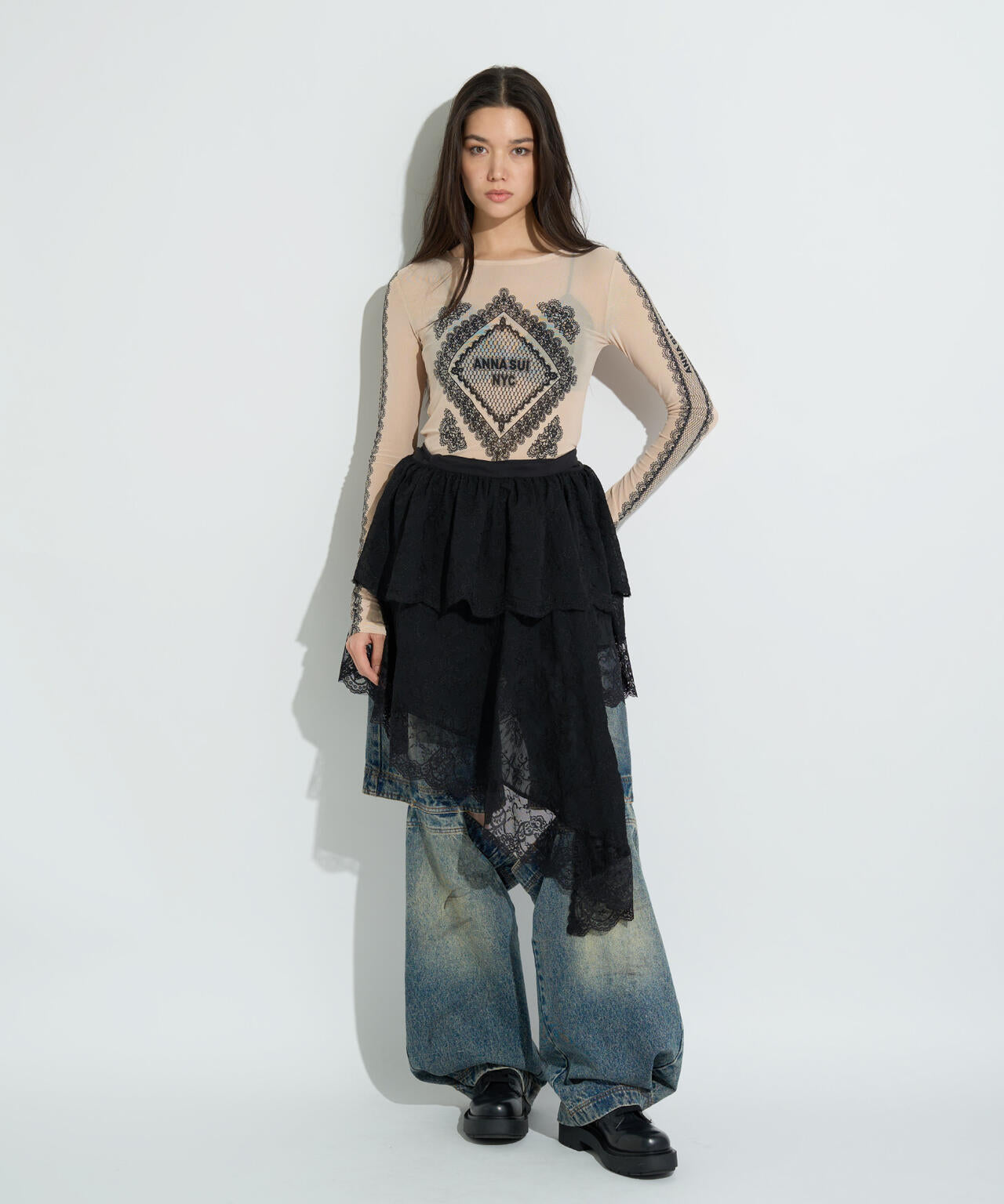 ANNA SUI NYC/アナ スイ エヌワイシー/レースプリントシアートップス