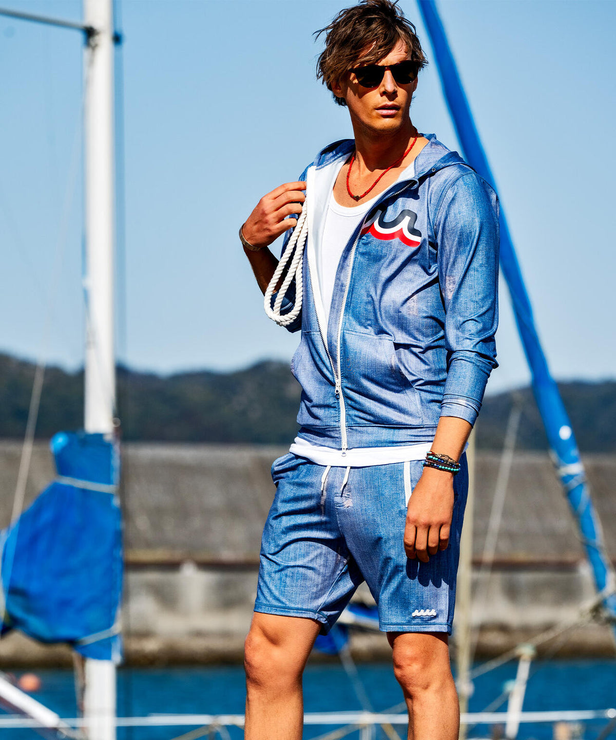 muta MARINE/ムータ マリン/別注DENIMプリントラッシュパーカー