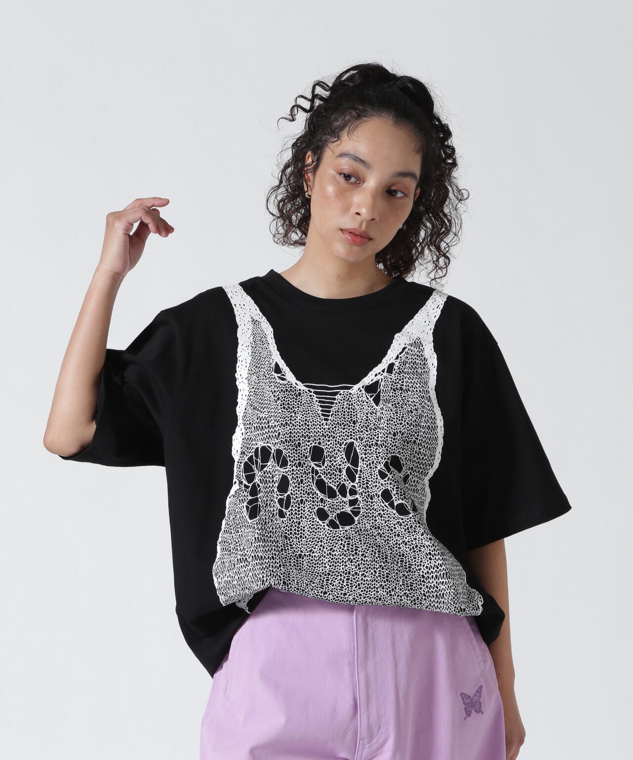 anna sui nyc/アナ スイ エヌワイシー/トロンプルイユプリントビッグTシャツ