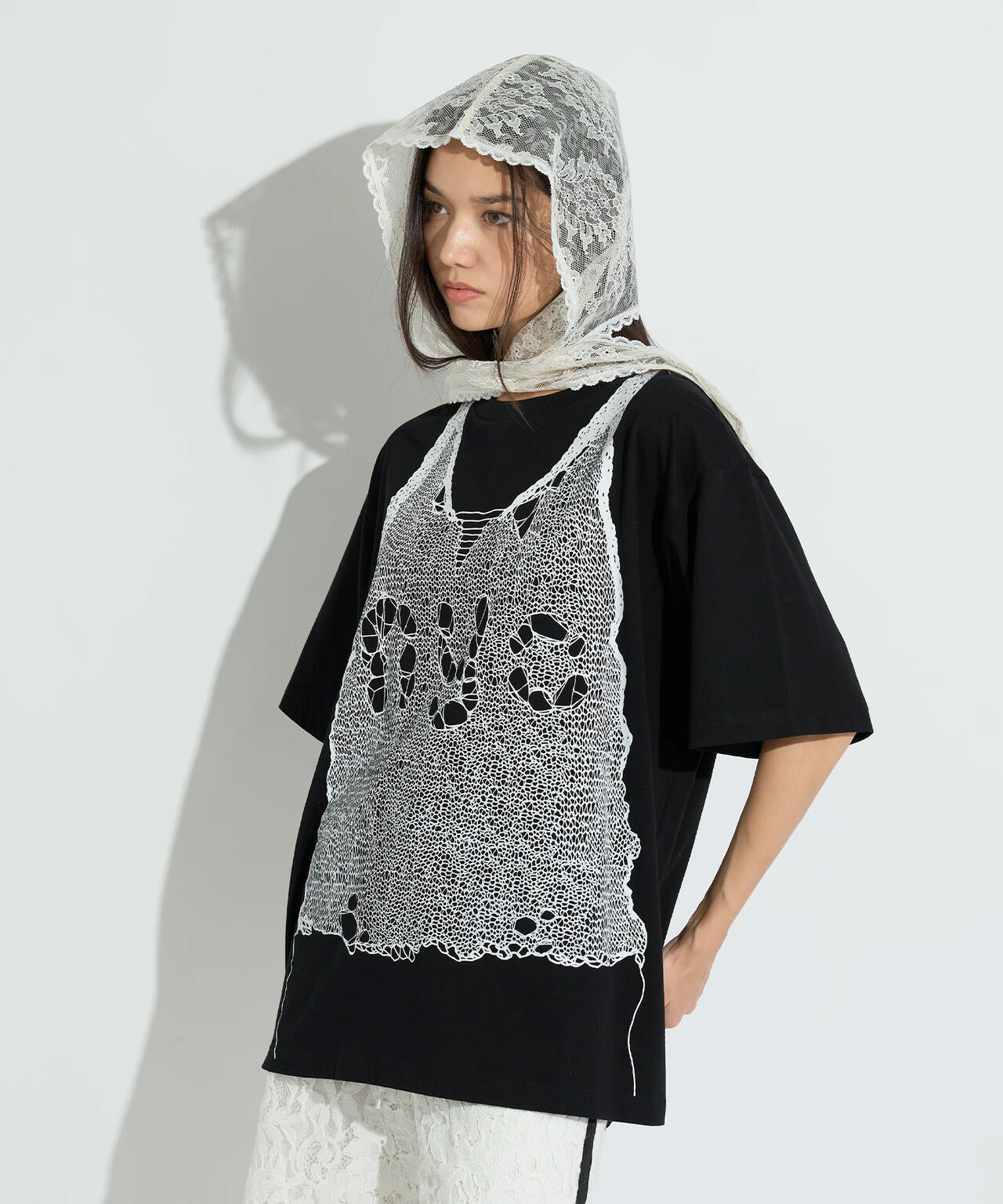 anna sui nyc/アナ スイ エヌワイシー/トロンプルイユプリントビッグTシャツ