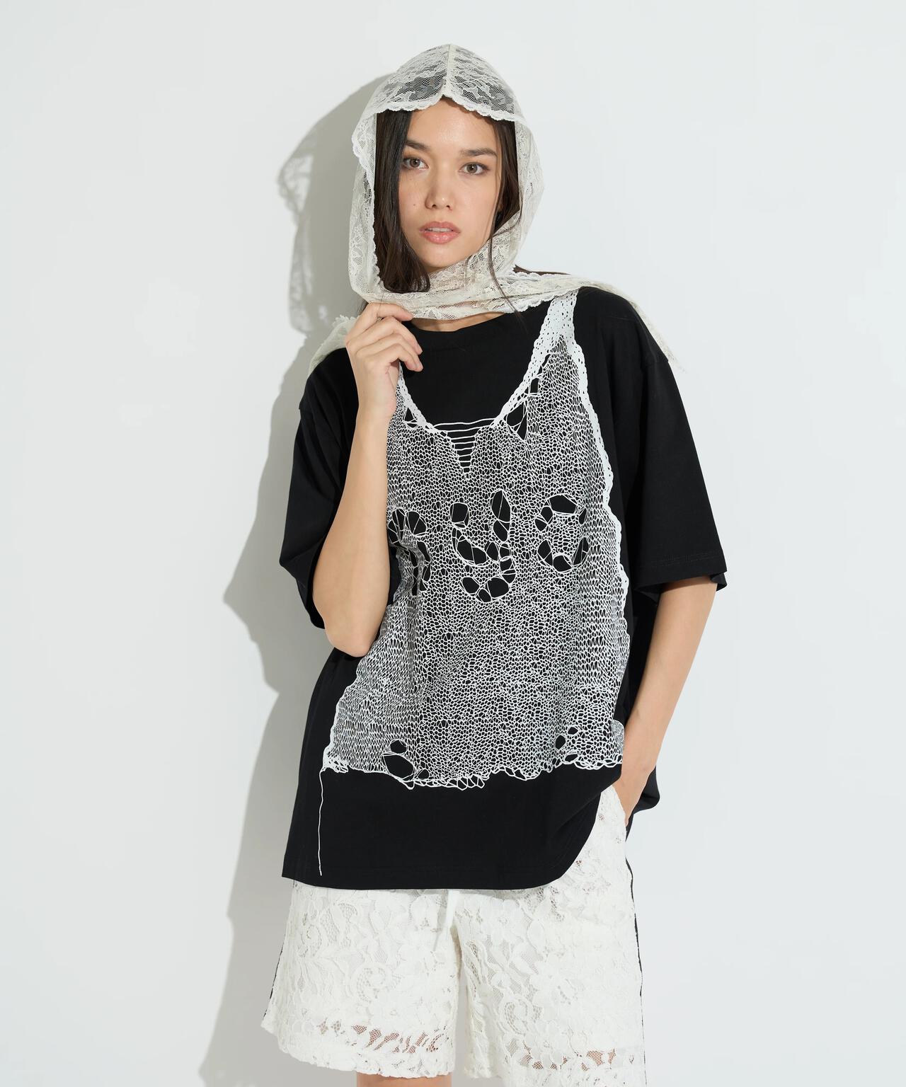 anna sui nyc/アナ スイ エヌワイシー/トロンプルイユプリントビッグTシャツ