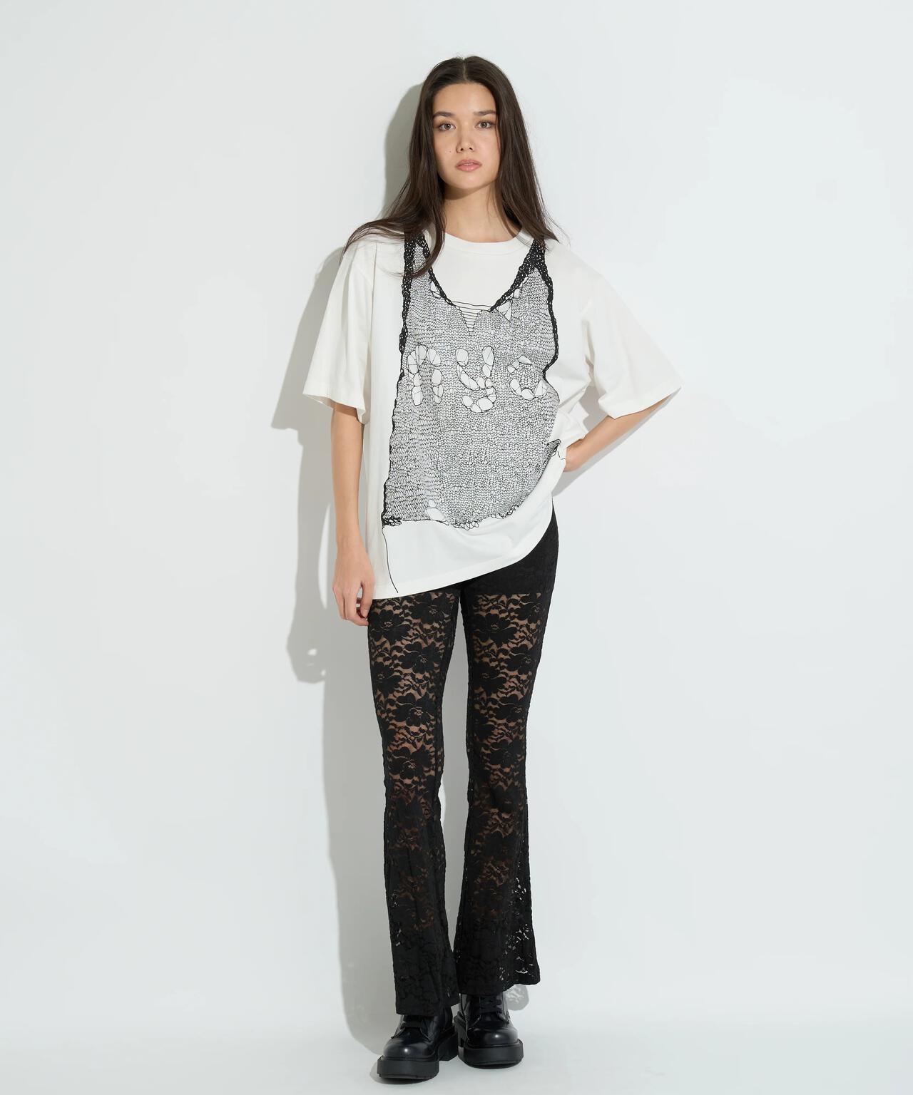 anna sui nyc/アナ スイ エヌワイシー/トロンプルイユプリントビッグTシャツ