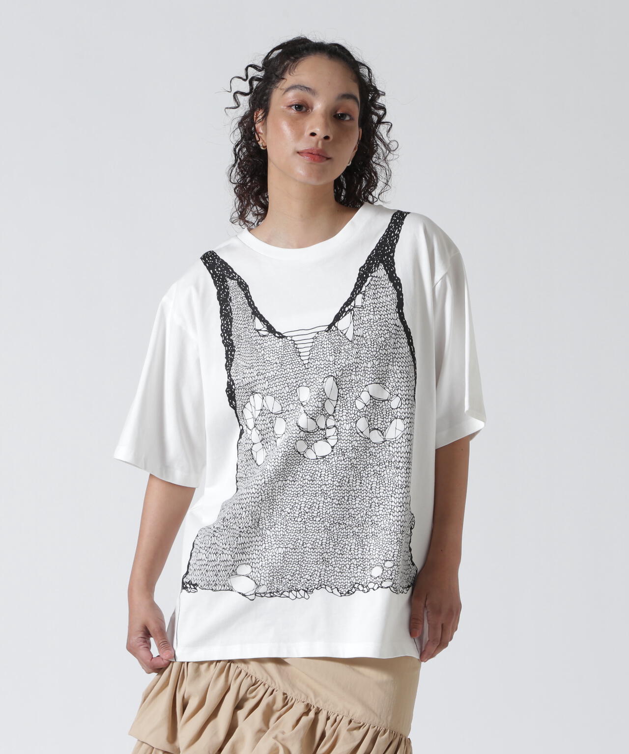 anna sui nyc/アナ スイ エヌワイシー/トロンプルイユプリントビッグTシャツ