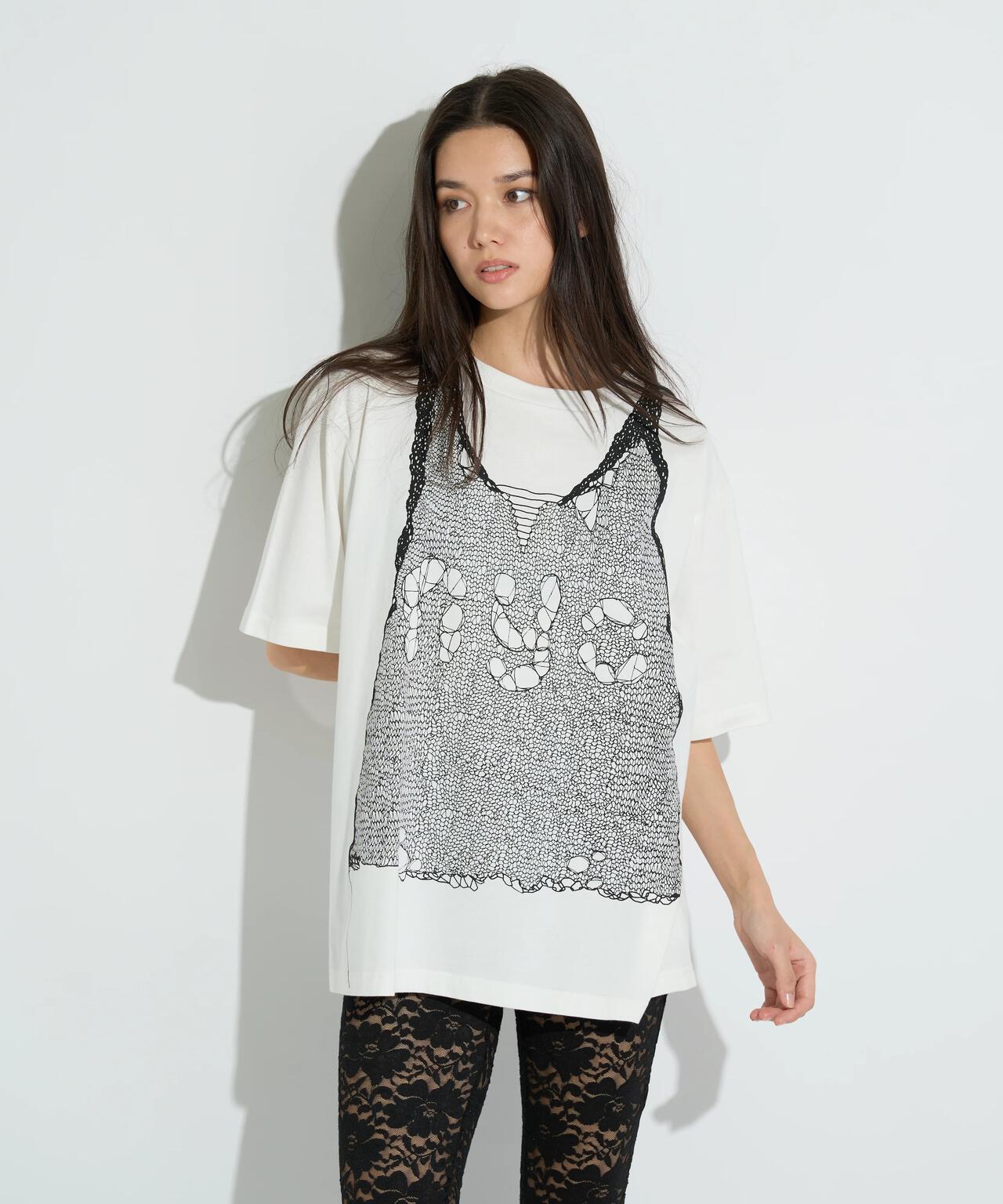 anna sui nyc/アナ スイ エヌワイシー/トロンプルイユプリントビッグTシャツ