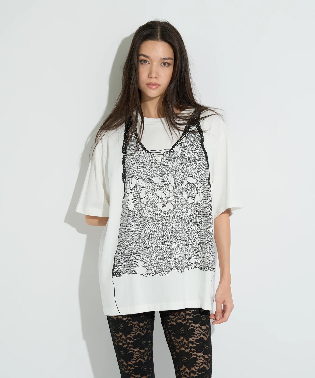 anna sui nyc/アナ スイ エヌワイシー/トロンプルイユプリントビッグTシャツ