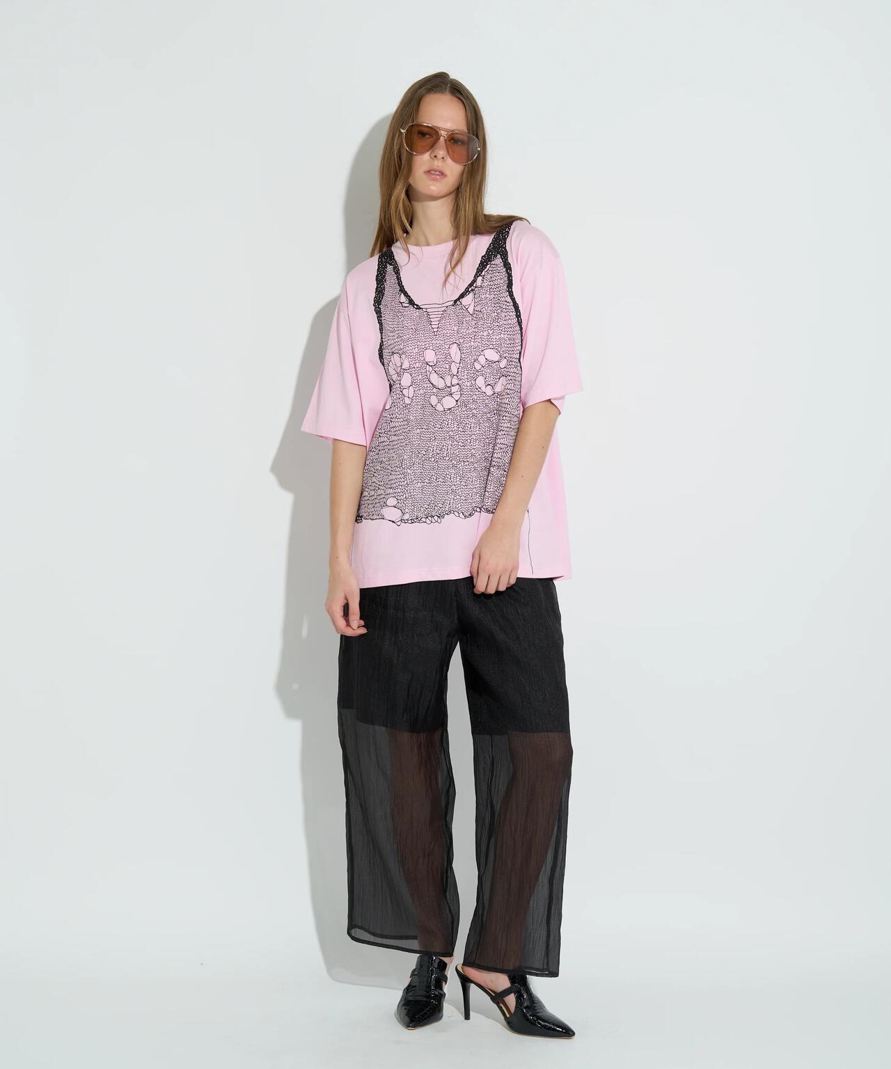 anna sui nyc/アナ スイ エヌワイシー/トロンプルイユプリントビッグTシャツ
