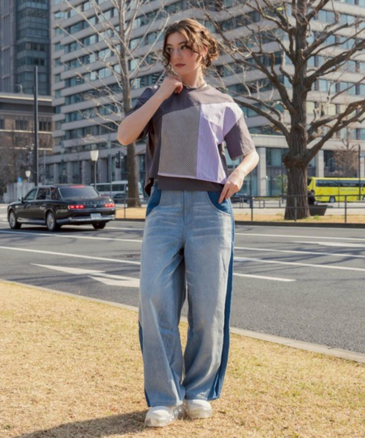 AULA AILA/アウラアイラ/別注メッシュコンビネーションTシャツ
