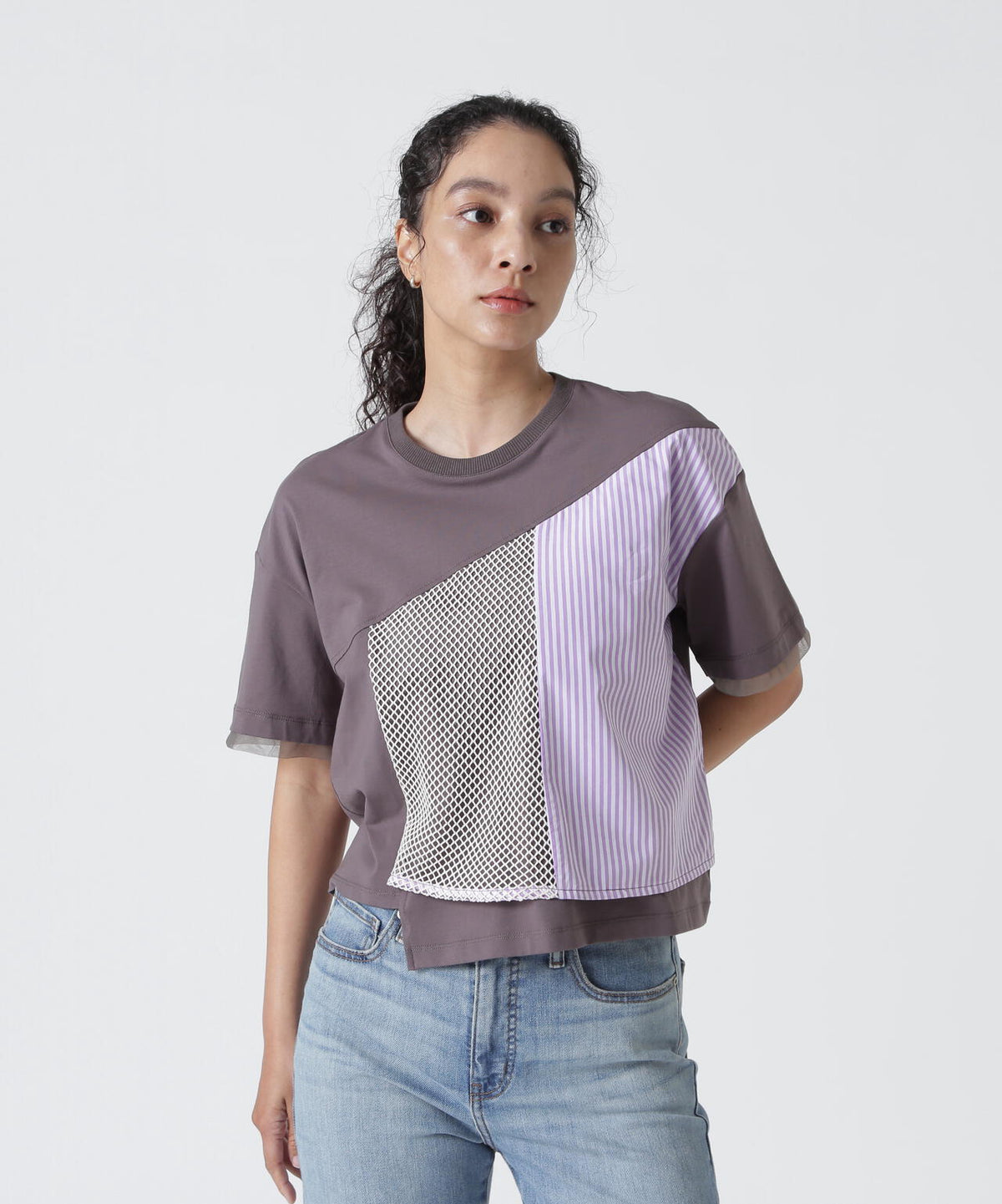 AULA AILA/アウラアイラ/別注メッシュコンビネーションTシャツ