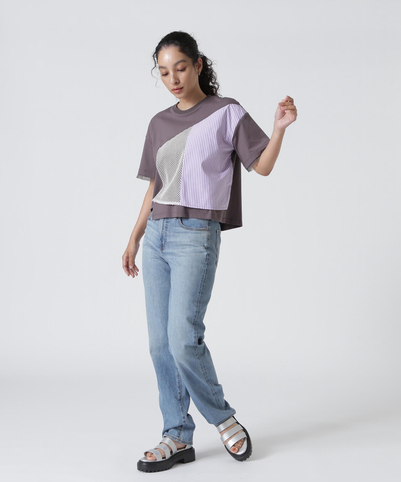 AULA AILA/アウラアイラ/別注メッシュコンビネーションTシャツ