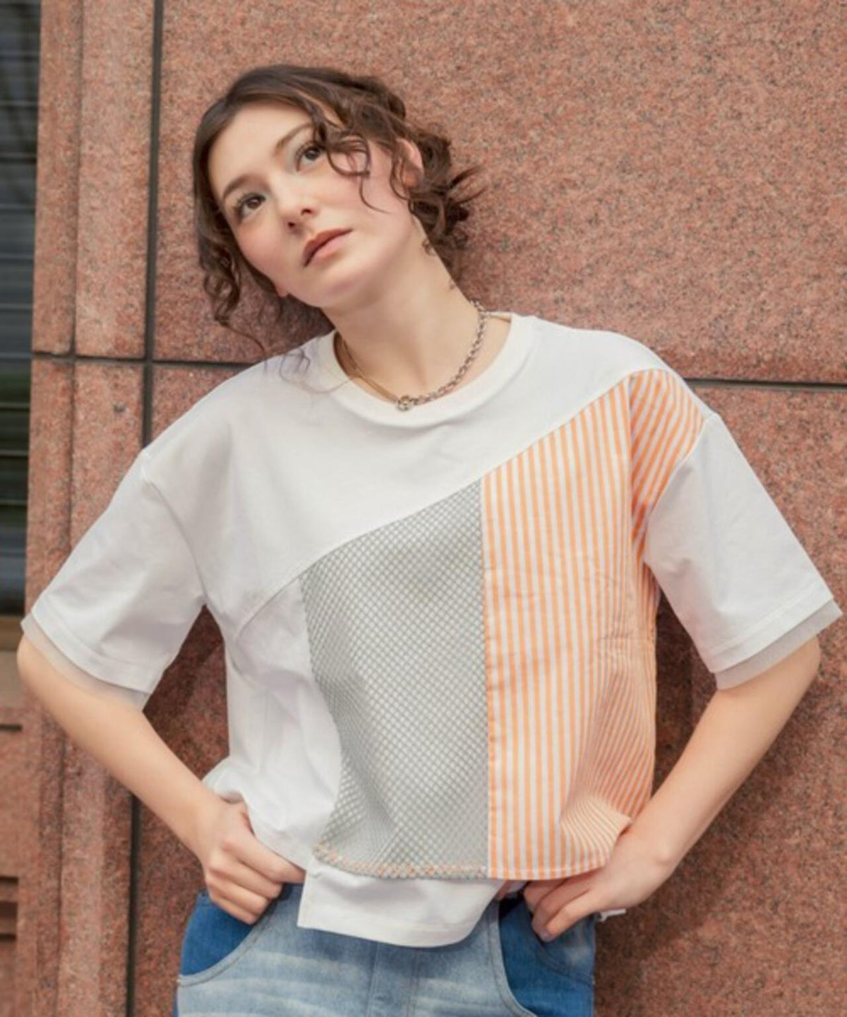 AULA AILA/アウラアイラ/別注メッシュコンビネーションTシャツ