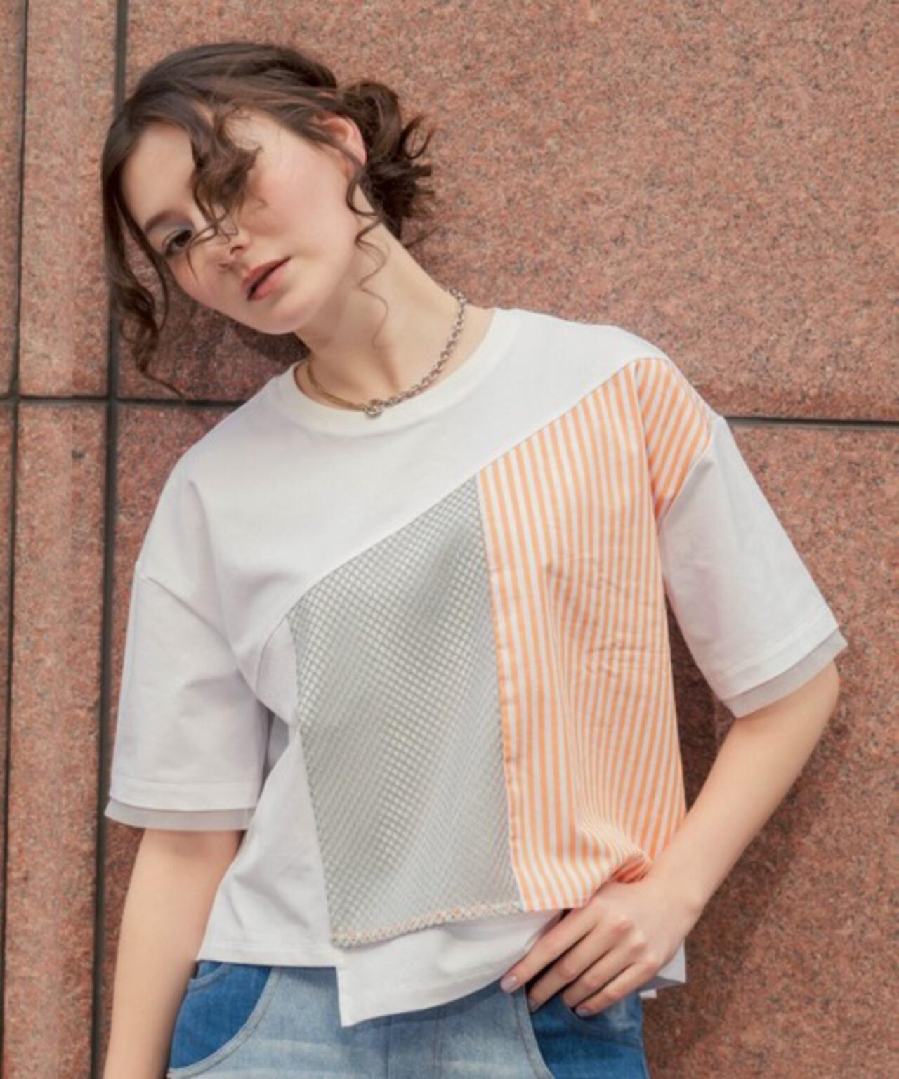 AULA AILA/アウラアイラ/別注メッシュコンビネーションTシャツ