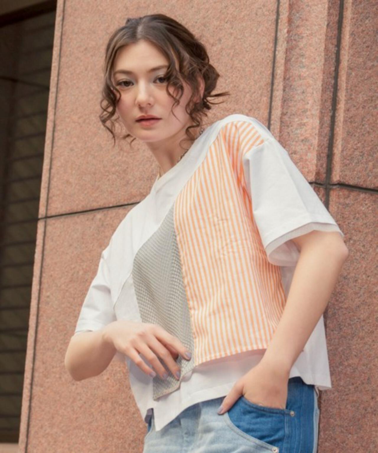 AULA AILA/アウラアイラ/別注メッシュコンビネーションTシャツ