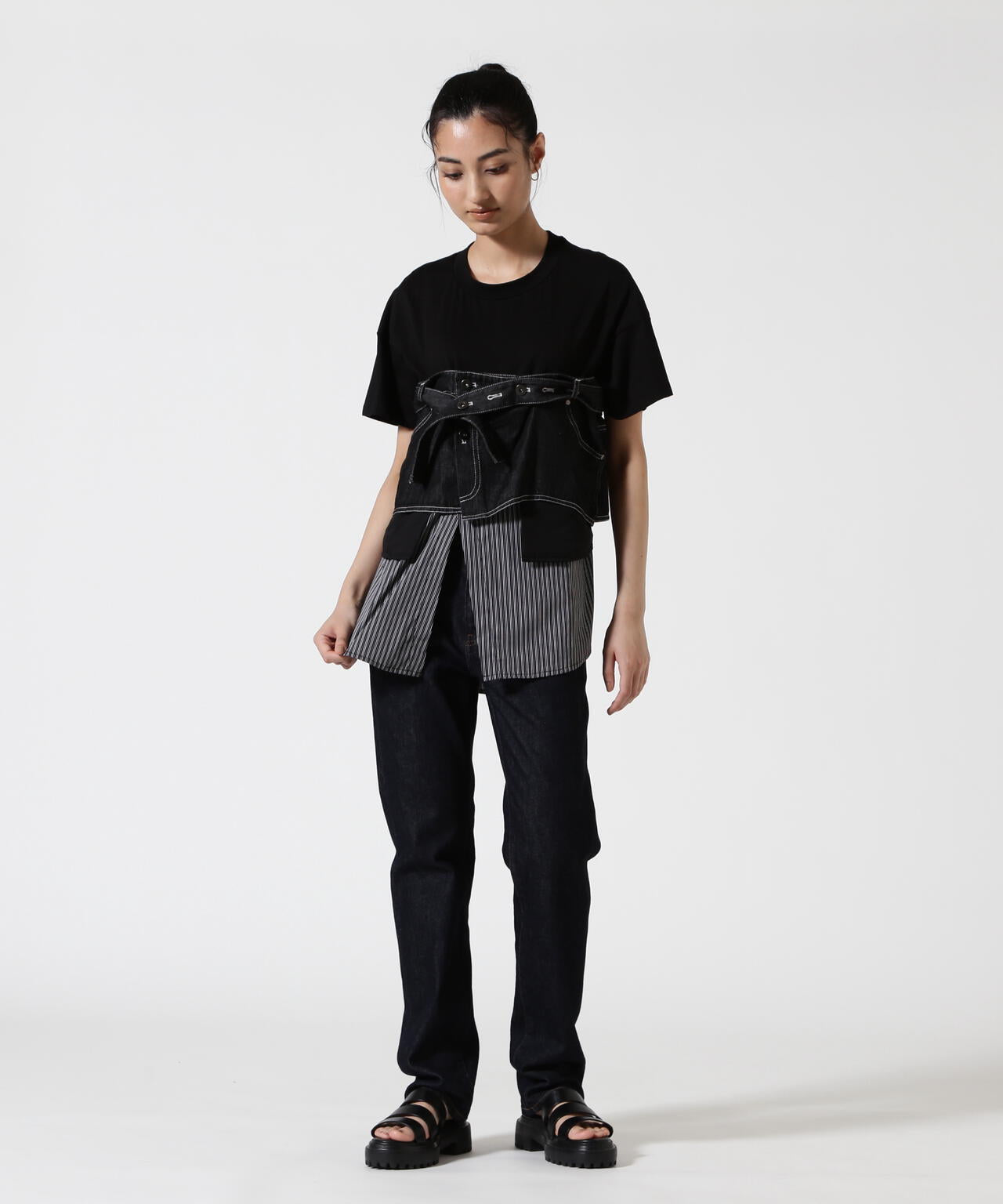 AULA AILA/アウラアイラ/別注デニムシャツレイヤードデザインTシャツ