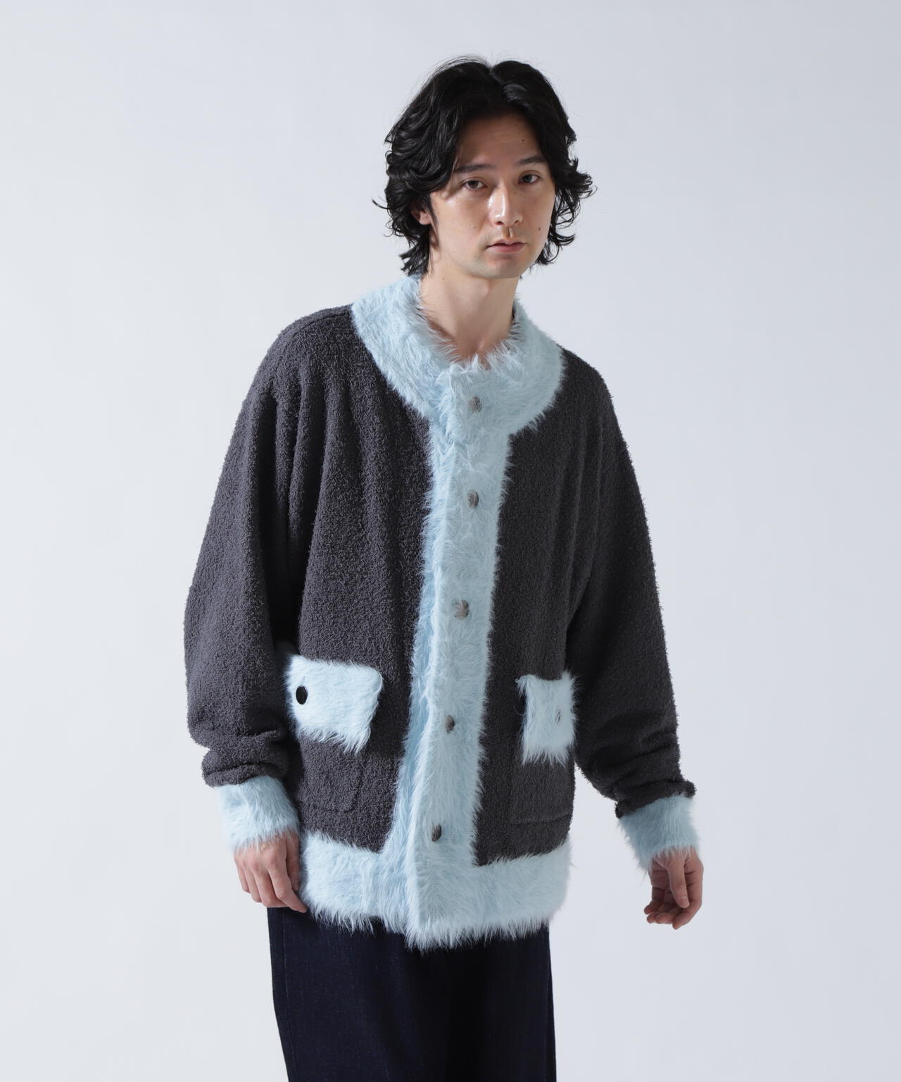 amok /アモク/COLLARLESS KNIT JACKET